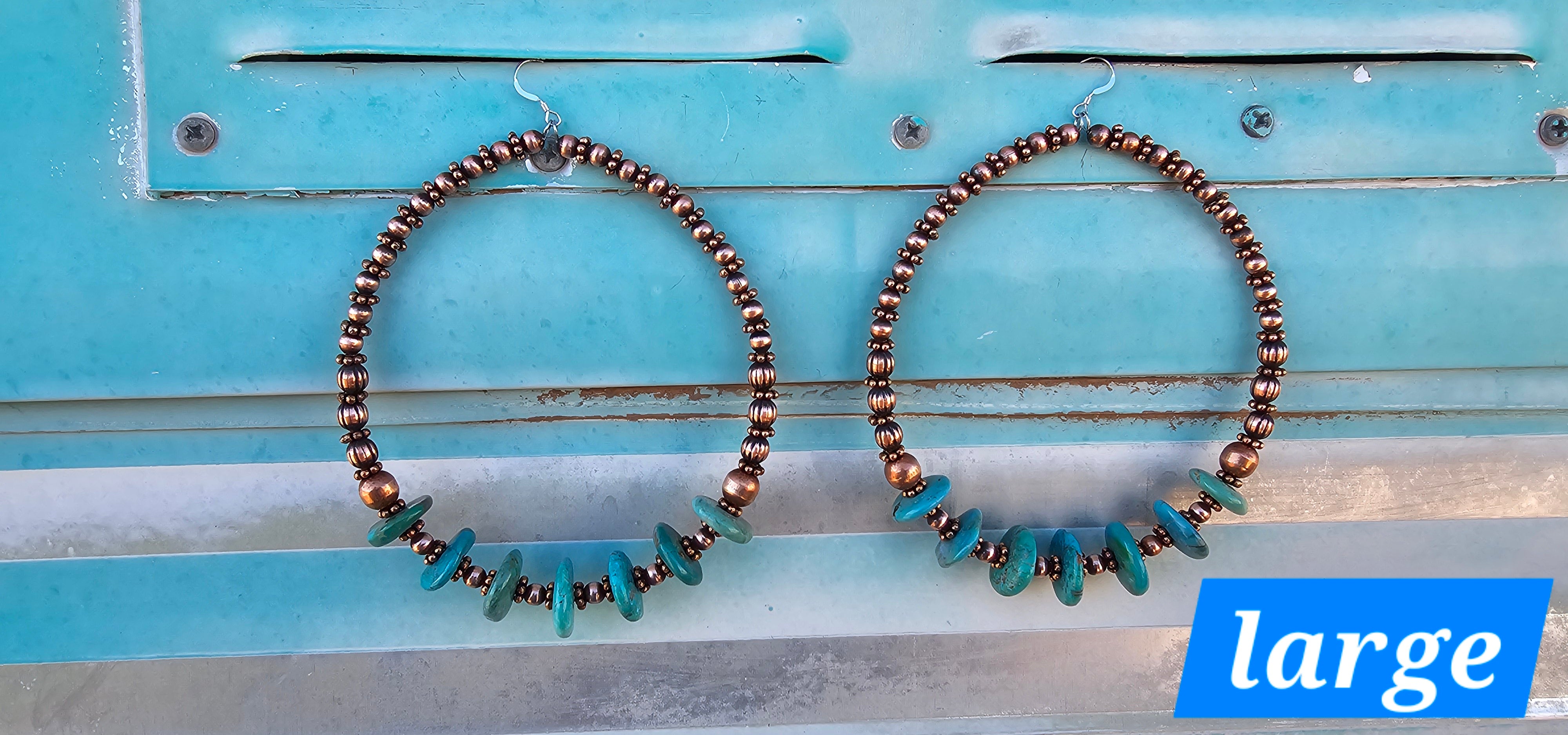 Luminous Copper Beads and Turquoise Hoop Earrings