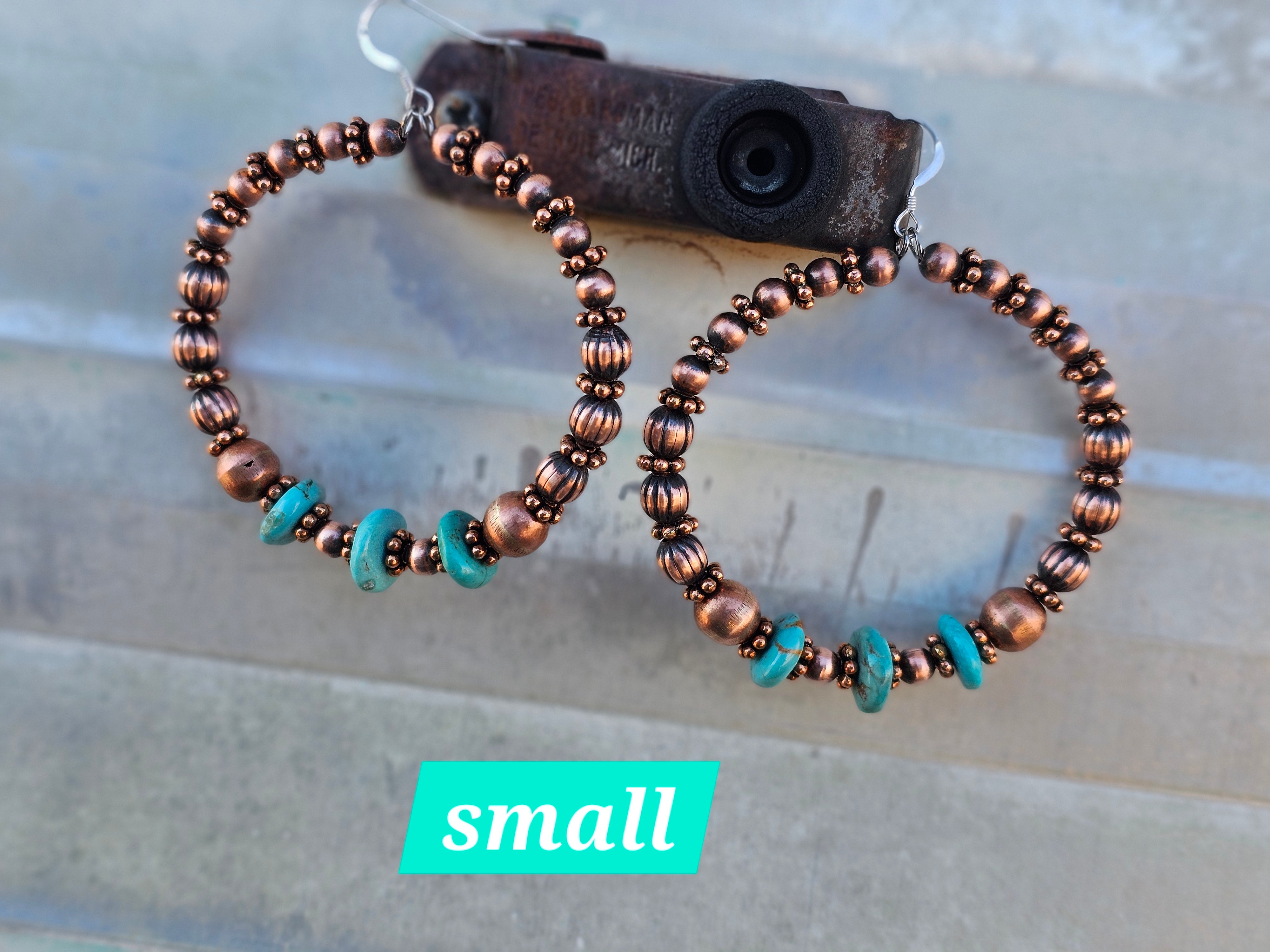 Luminous Copper Beads and Turquoise Hoop Earrings