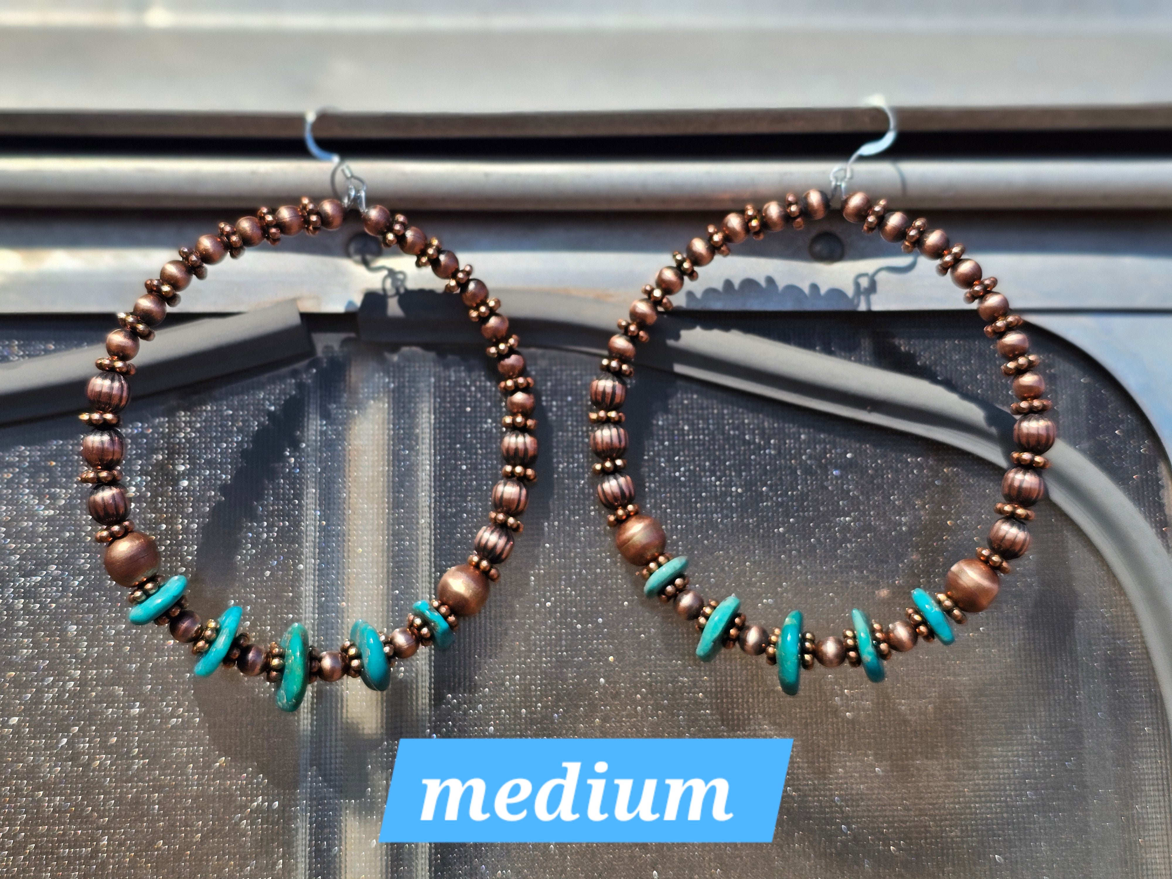 Luminous Copper Beads and Turquoise Hoop Earrings