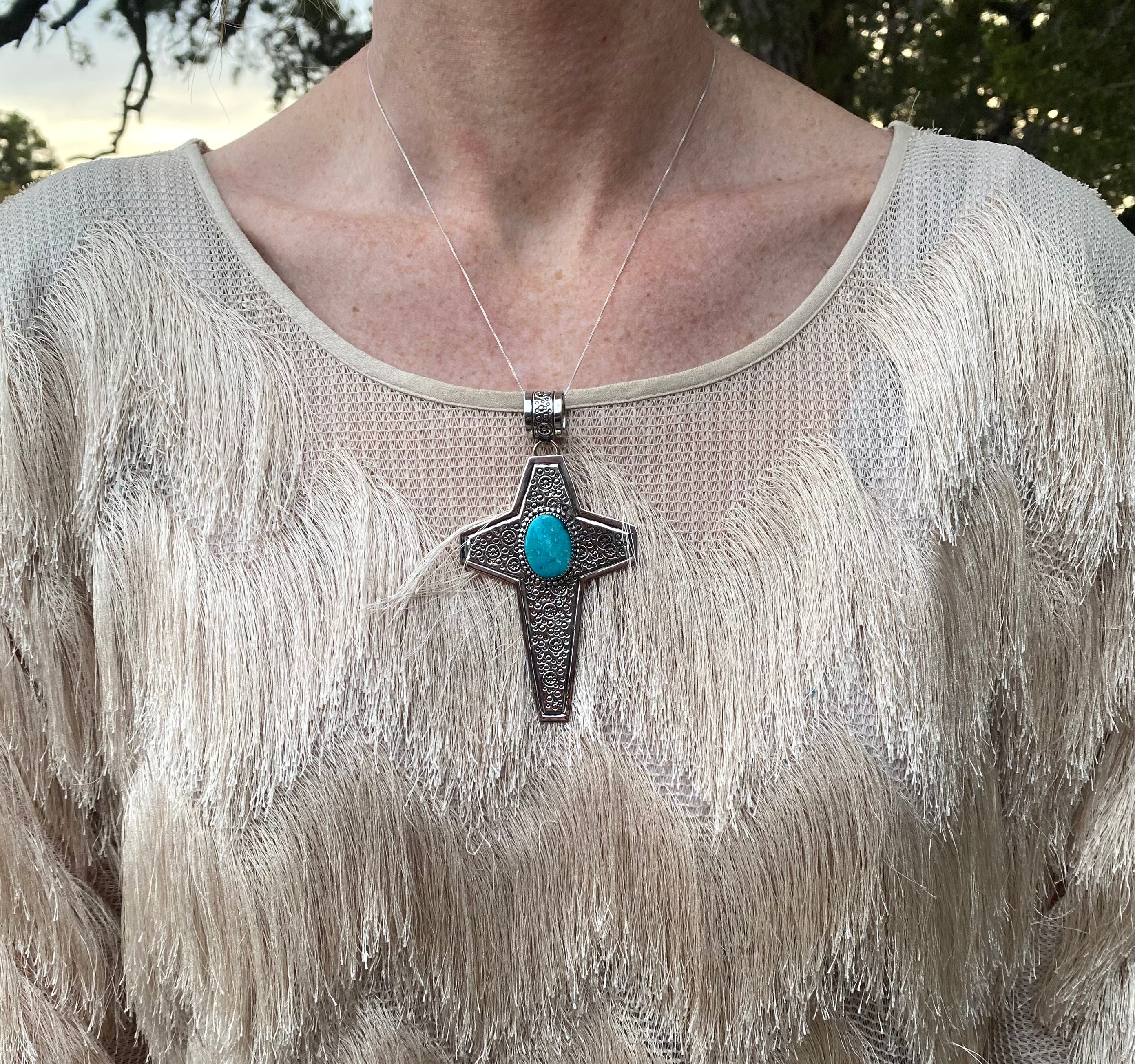 Vintage Large Cross Blue Turquoise Necklace From The Rodgers Collection