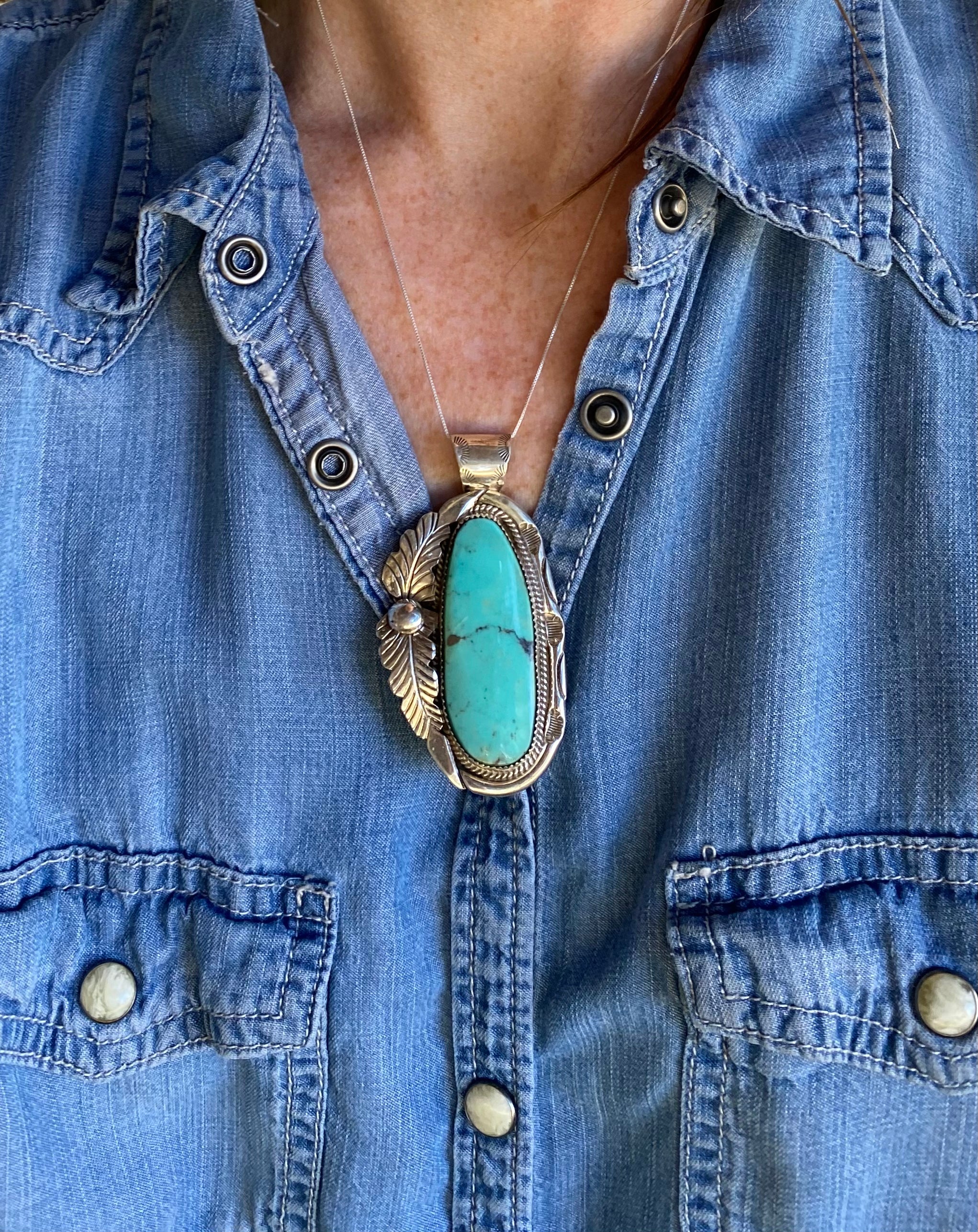 Leaf Accent Large Blue Turquoise Necklace From The Rodgers Collection