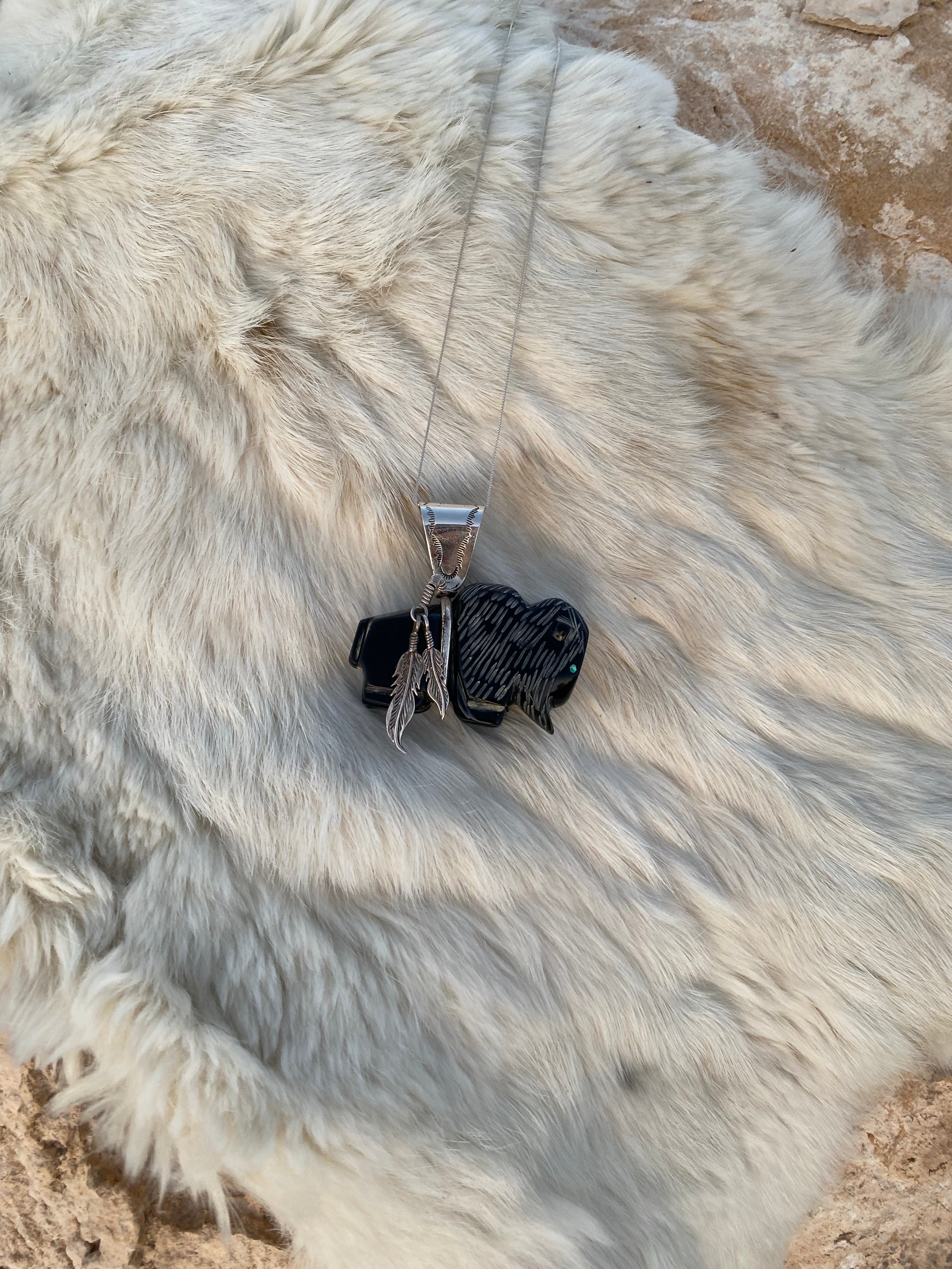 Two Feathers Buffalo Necklace From The Rodgers Collection