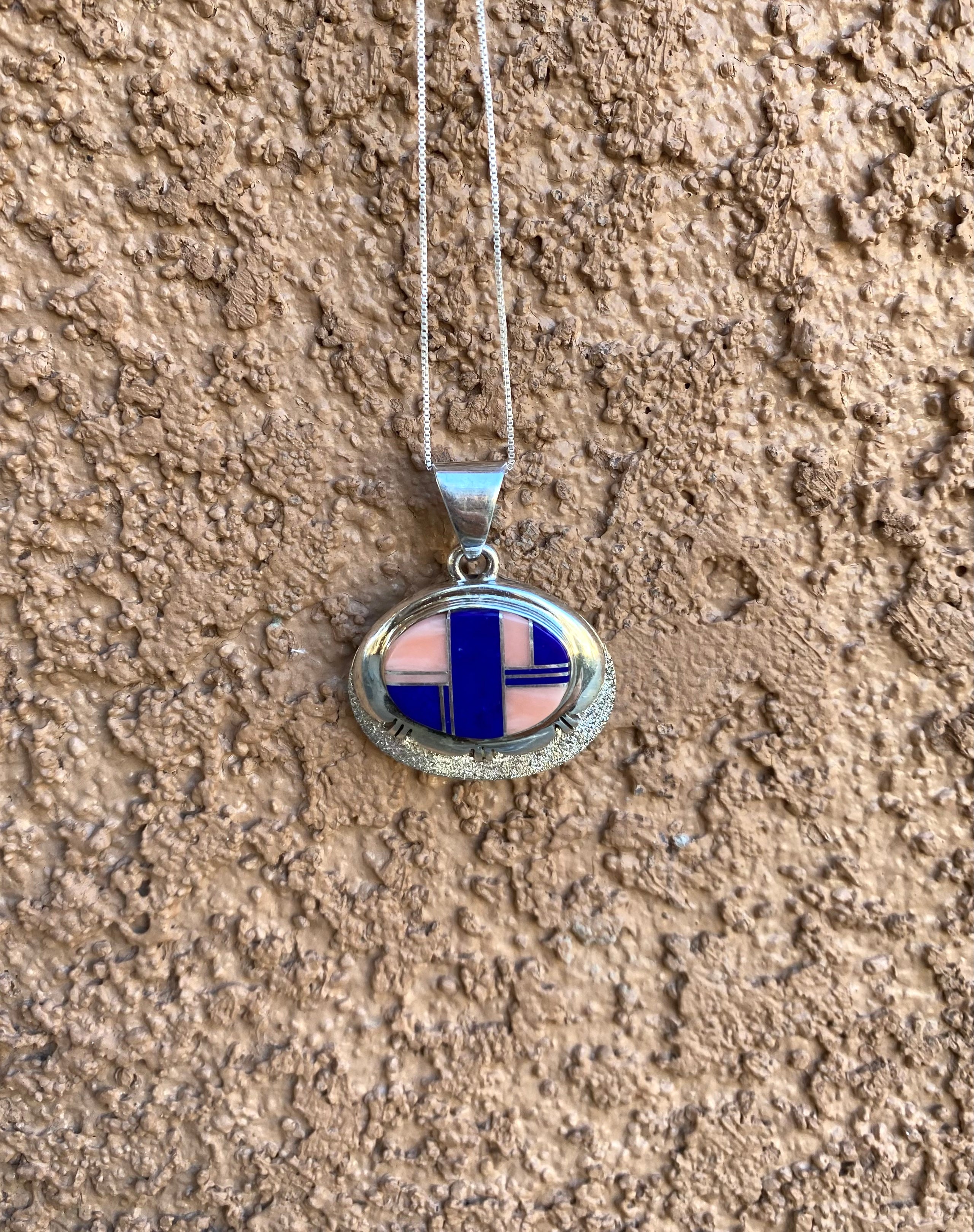 Art Deco Pink Shell and Lapis Vintage Necklace From The Rodgers Collection