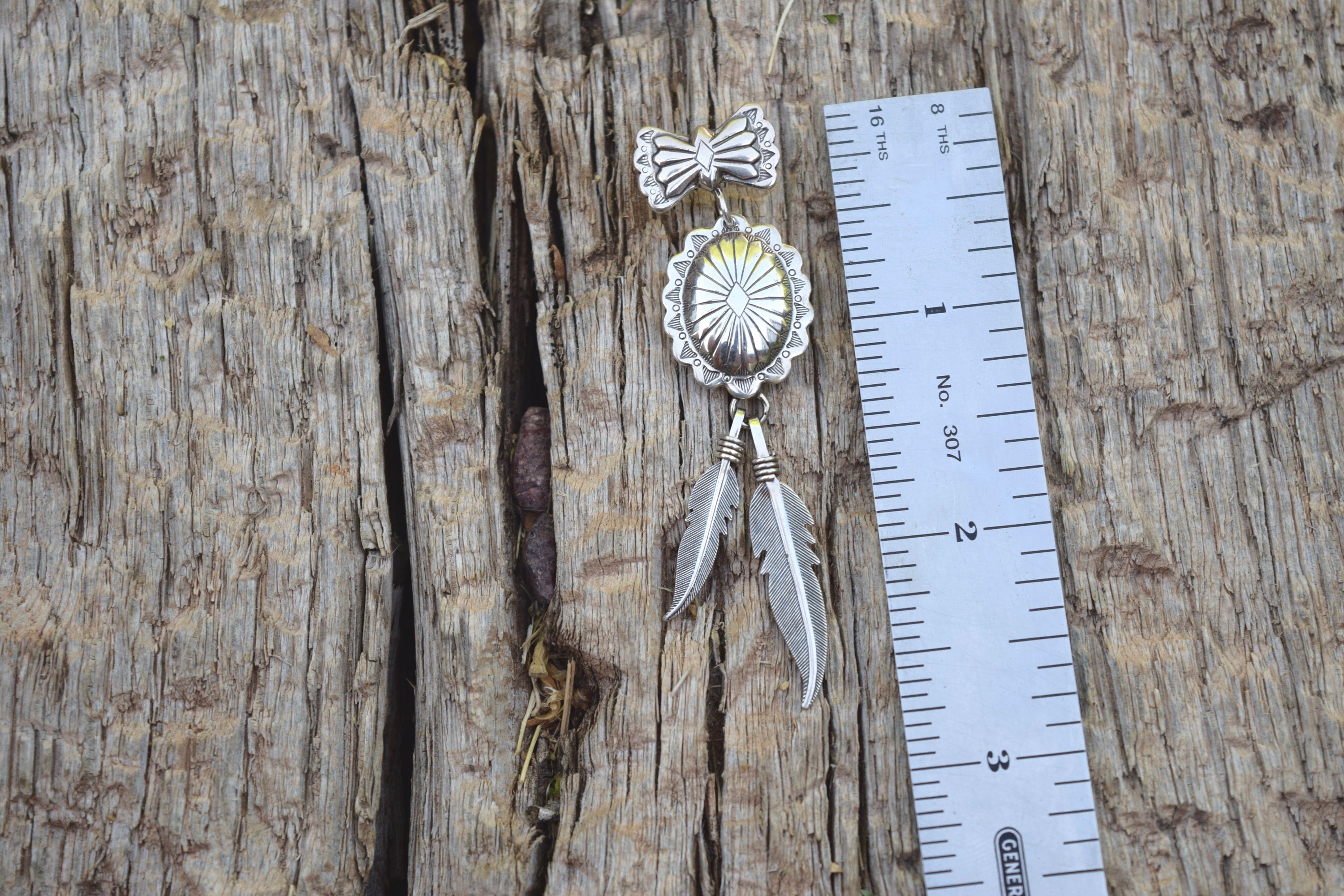 VINTAGE CONCHO AND FEATHER DANGLE EARRING FROM THE RODGERS COLLECTIO