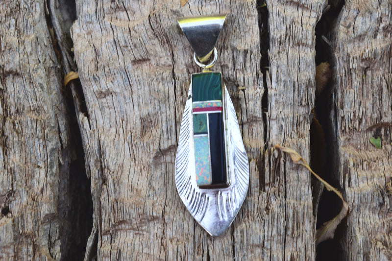 INLAYED FEATHER PENDANT FROM THE RODGERS COLLECTION