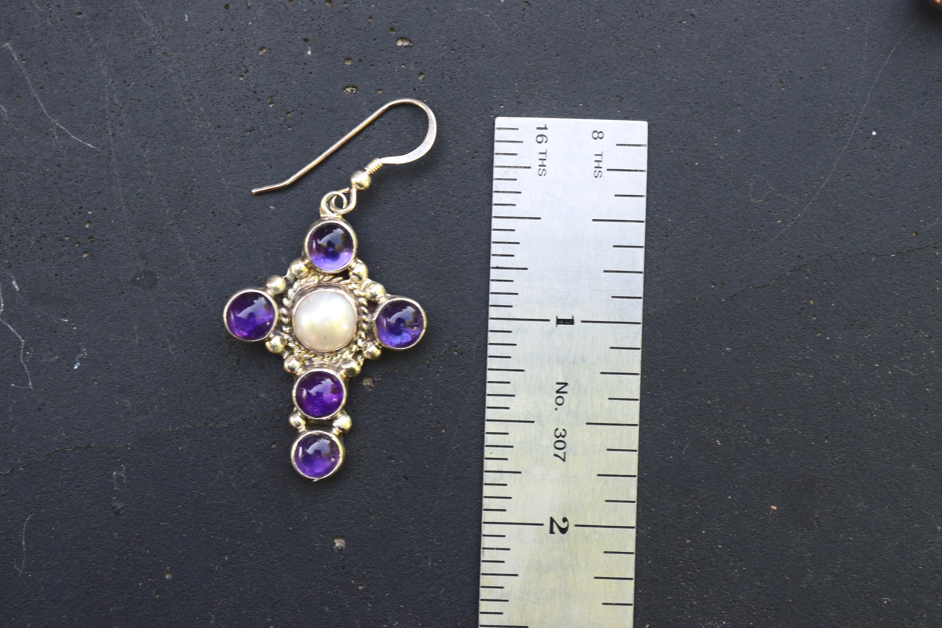 AMETHYST AND PEARL CROSS EARRINGS FROM THE RODGERS COLLECTION