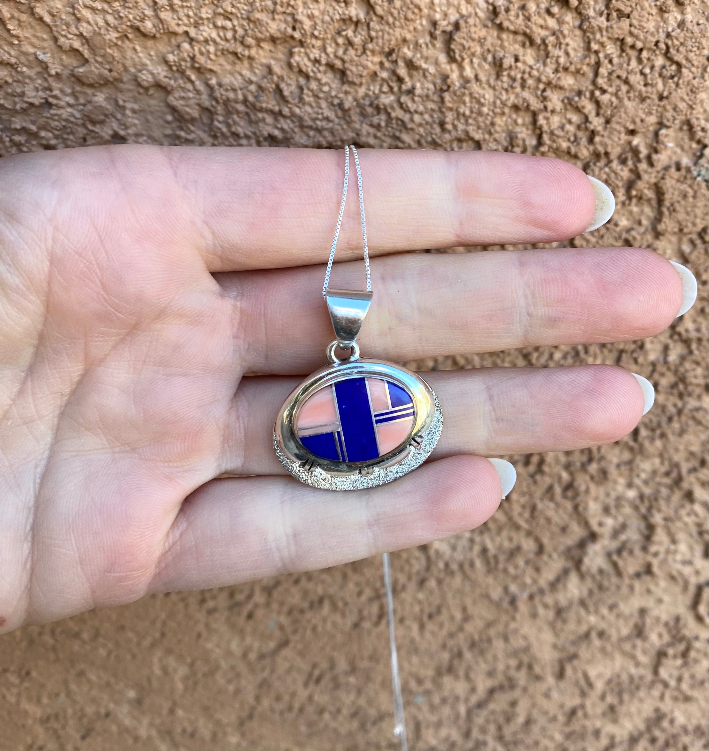 Art Deco Pink Shell and Lapis Vintage Necklace From The Rodgers Collection