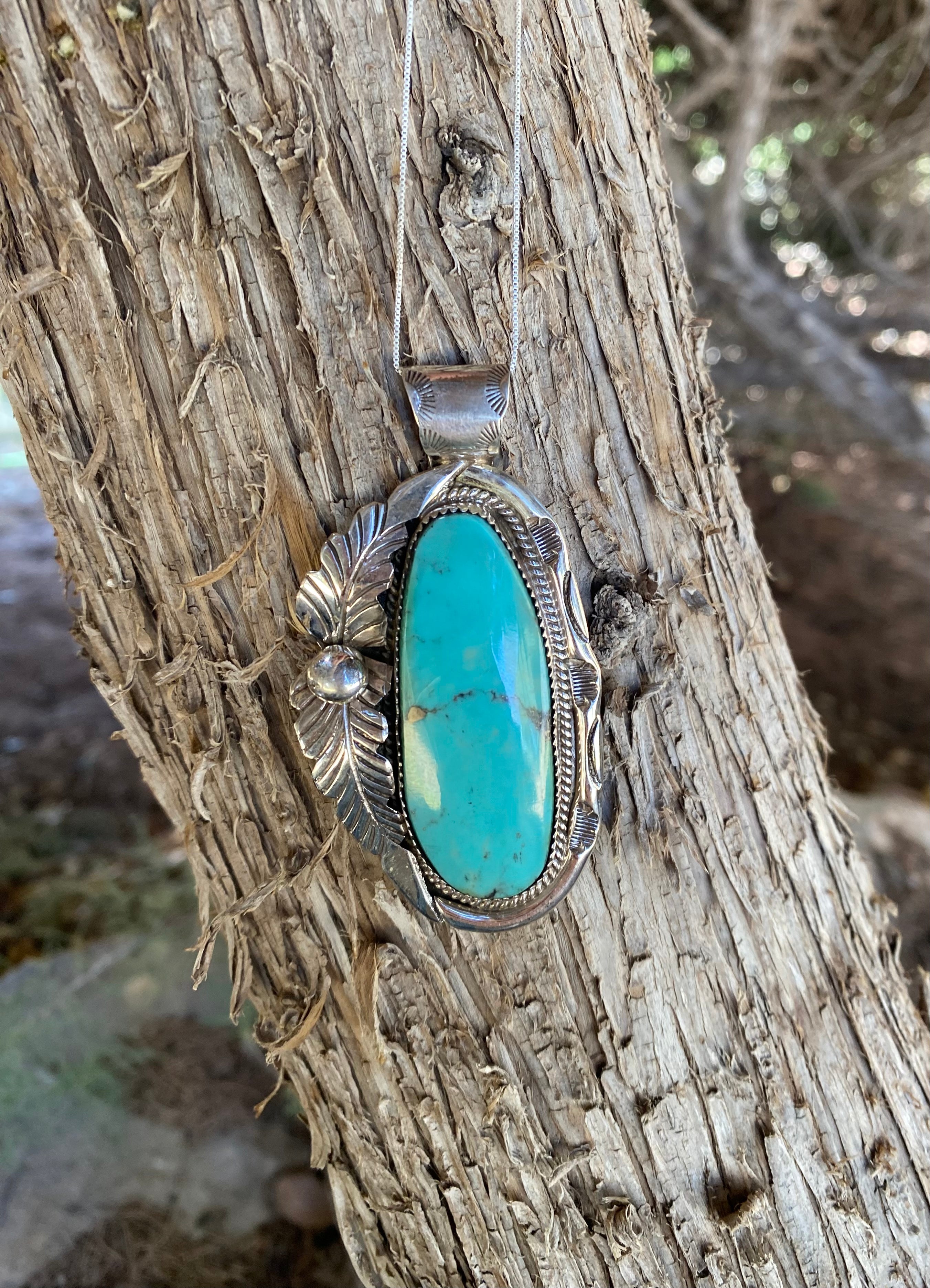 Leaf Accent Large Blue Turquoise Necklace From The Rodgers Collection