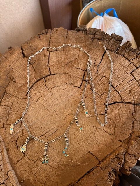48" Silver Pearl Charm Belt
