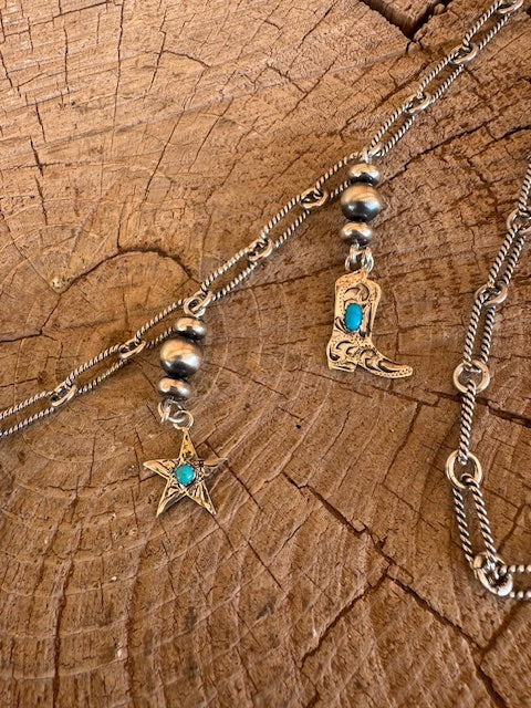 48" Silver Pearl Charm Belt