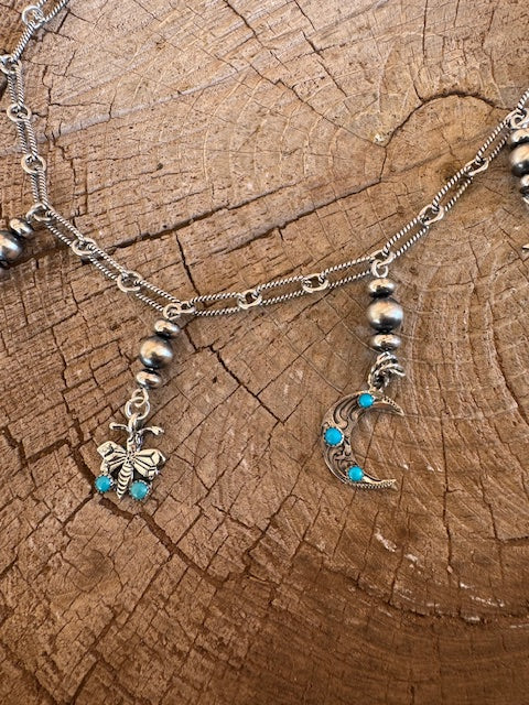 48" Silver Pearl Charm Belt