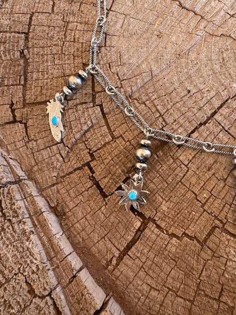 48" Silver Pearl Charm Belt