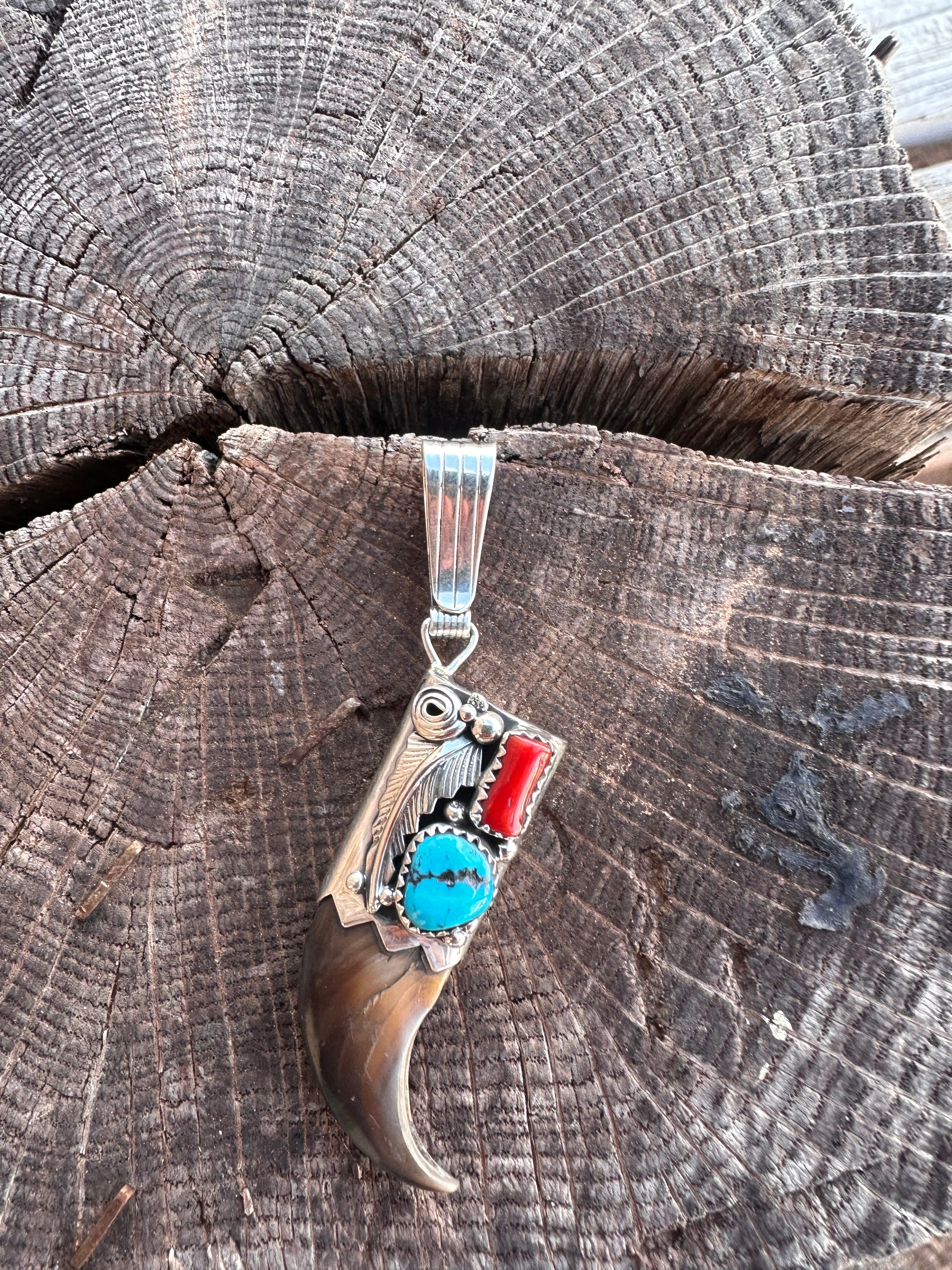 Bear Claw Pendant With Turquoise Stone