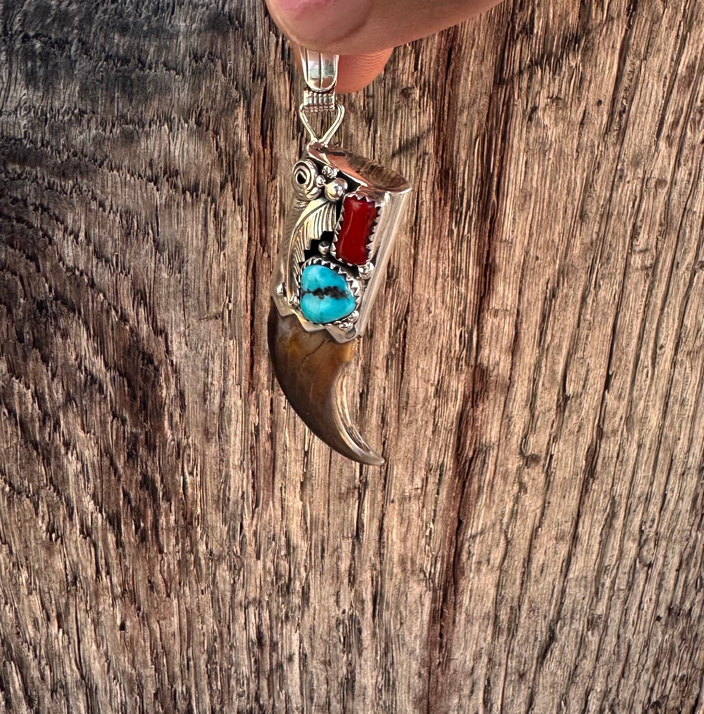 Bear Claw Pendant With Turquoise Stone