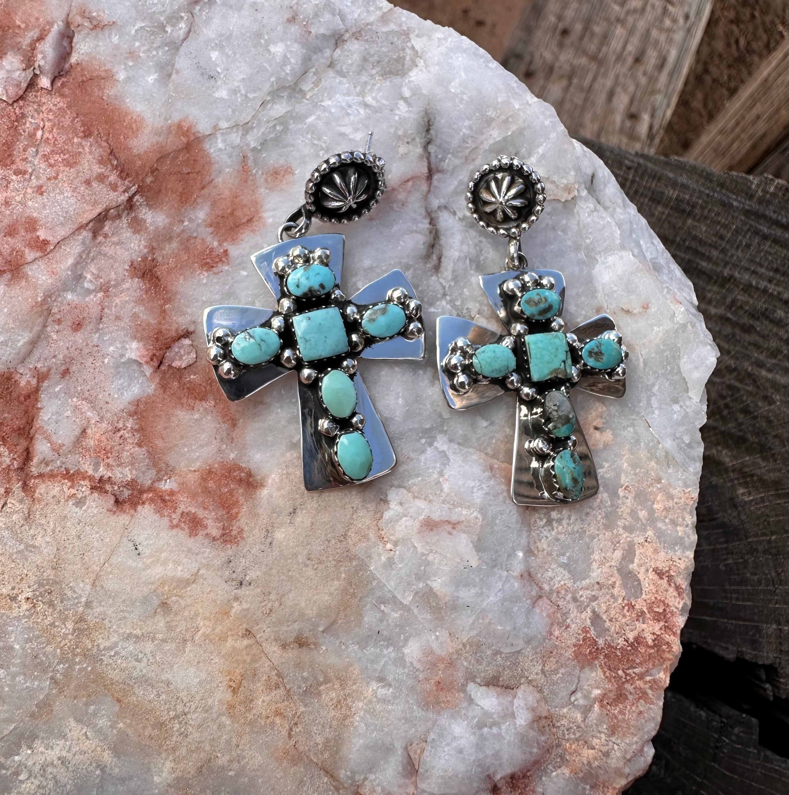Chaco Canyon Kingsman Turquoise Cross Earrings