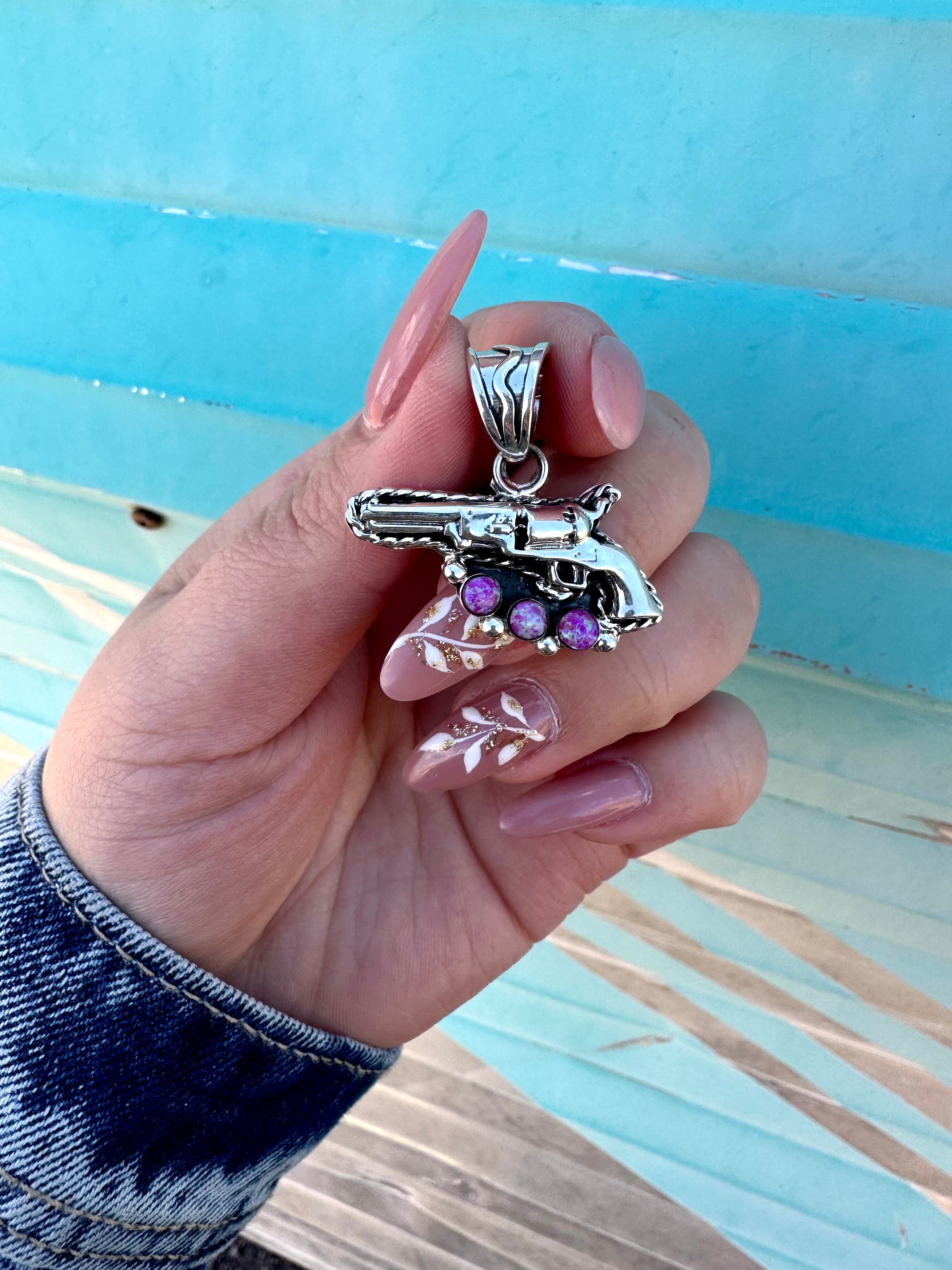 BANG BANG BARBIE!! Pistol Pendant in Hot Pink Opal