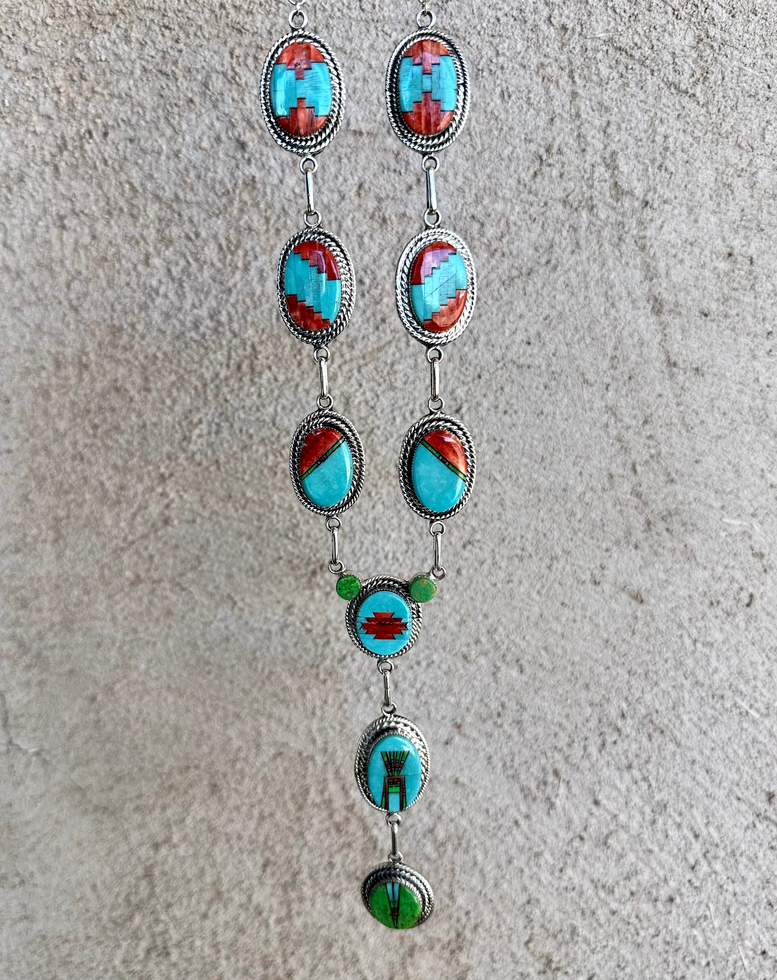 Greg Yazzie Intricate Inlay Lariat Necklace