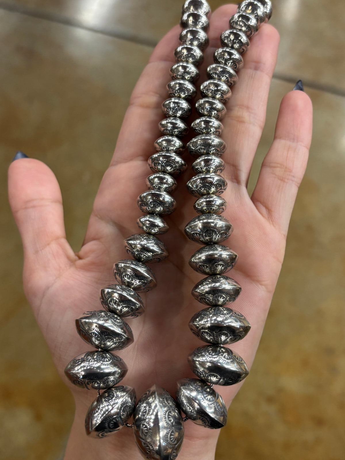 Graduated Stamped Handmade Navajo Pearls