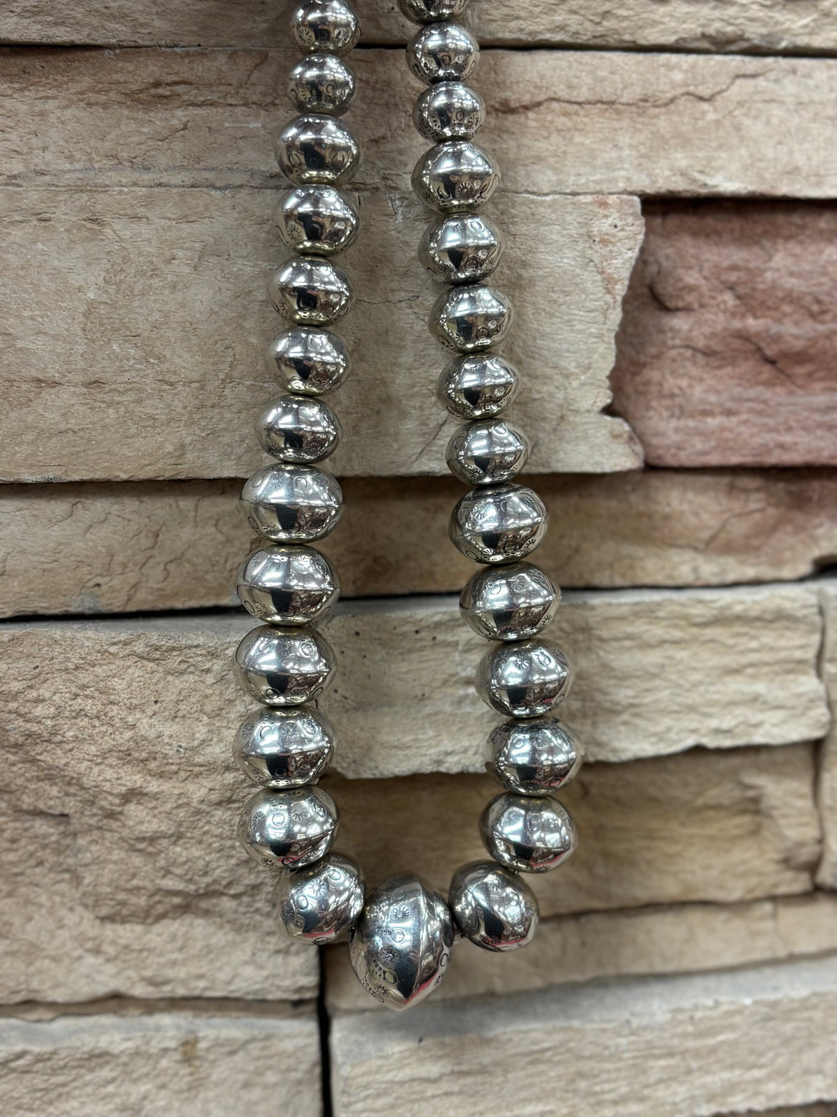 Graduated Handmade Stamped Navajo Pearls