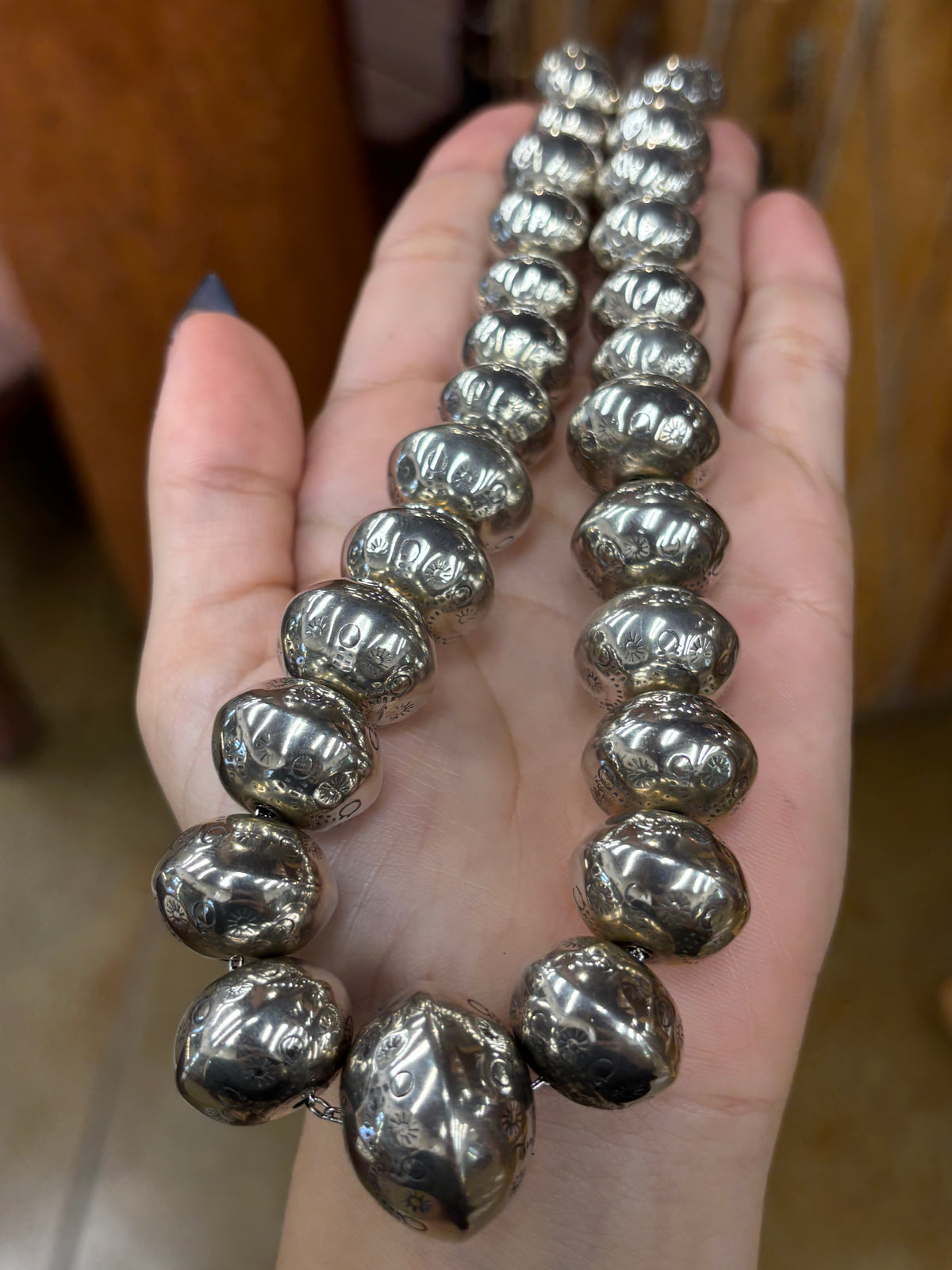 Graduated Handmade Stamped Navajo Pearls