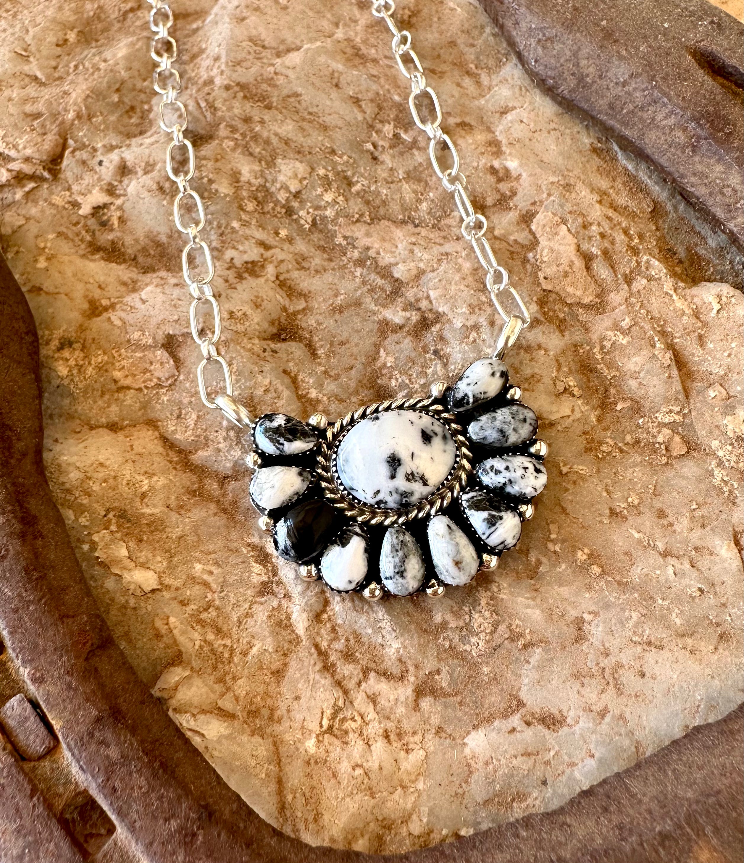 White Buffalo Half Cluster Necklace
