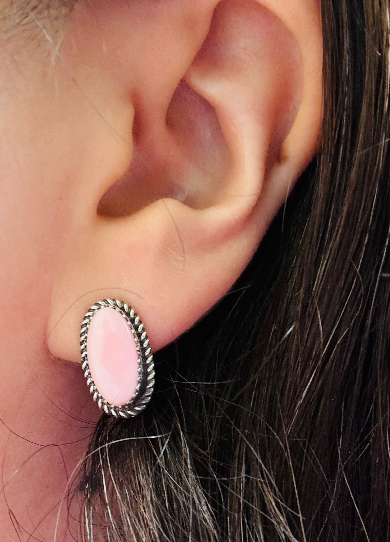 Oval Pink Shell Earrings