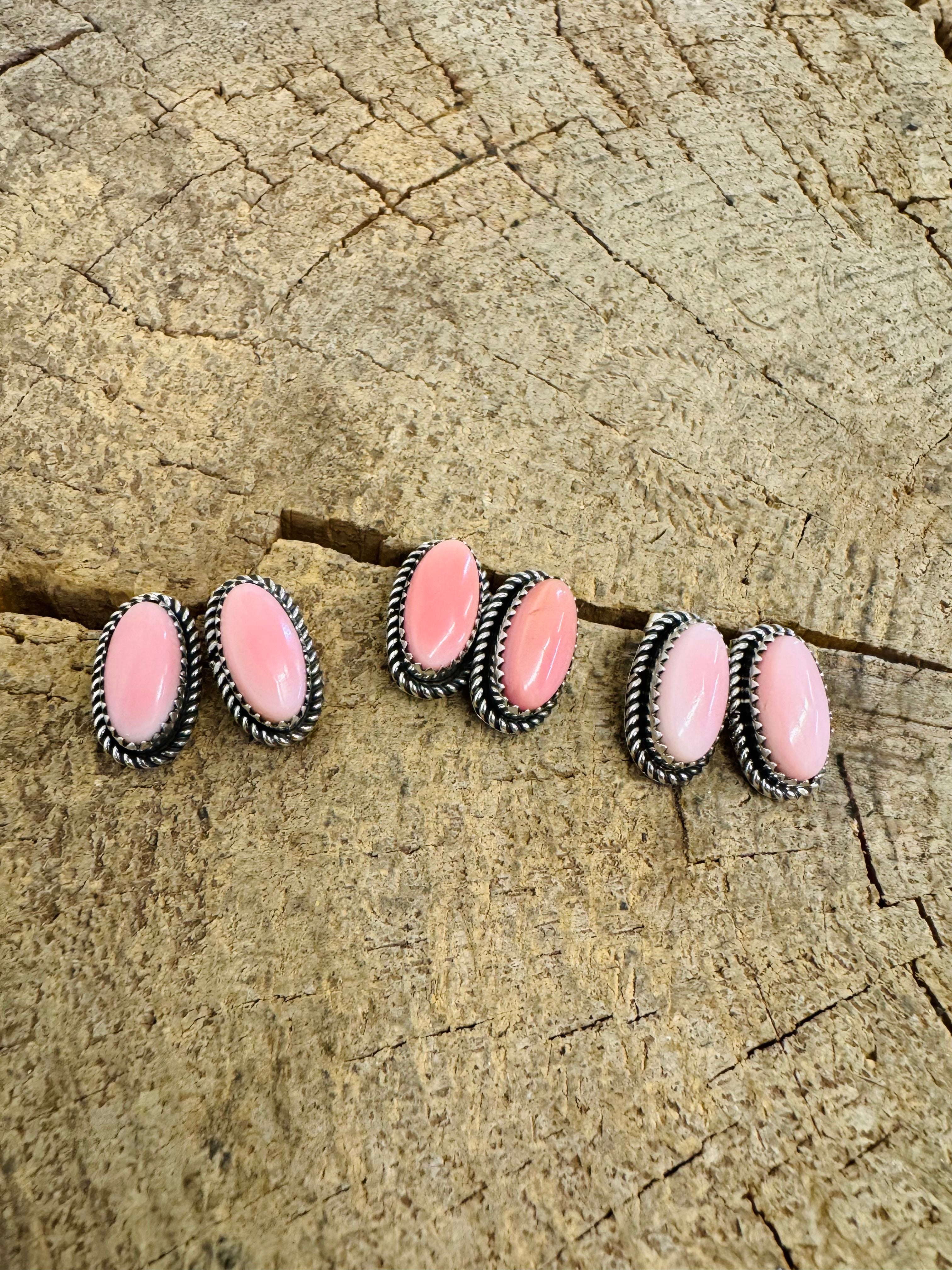 Oval Pink Shell Earrings