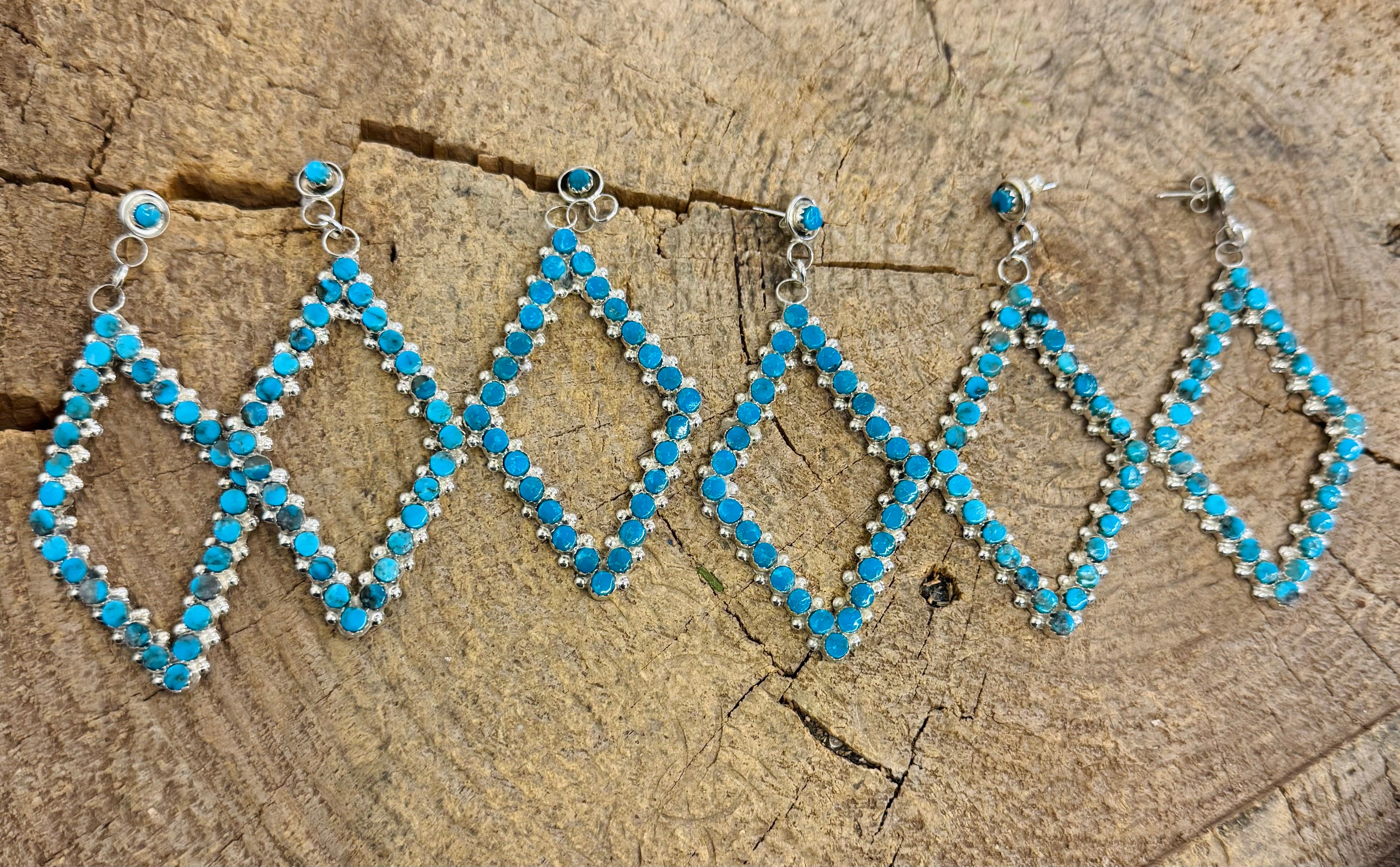 Drop Down Turquoise Diamond Shaped Earrings