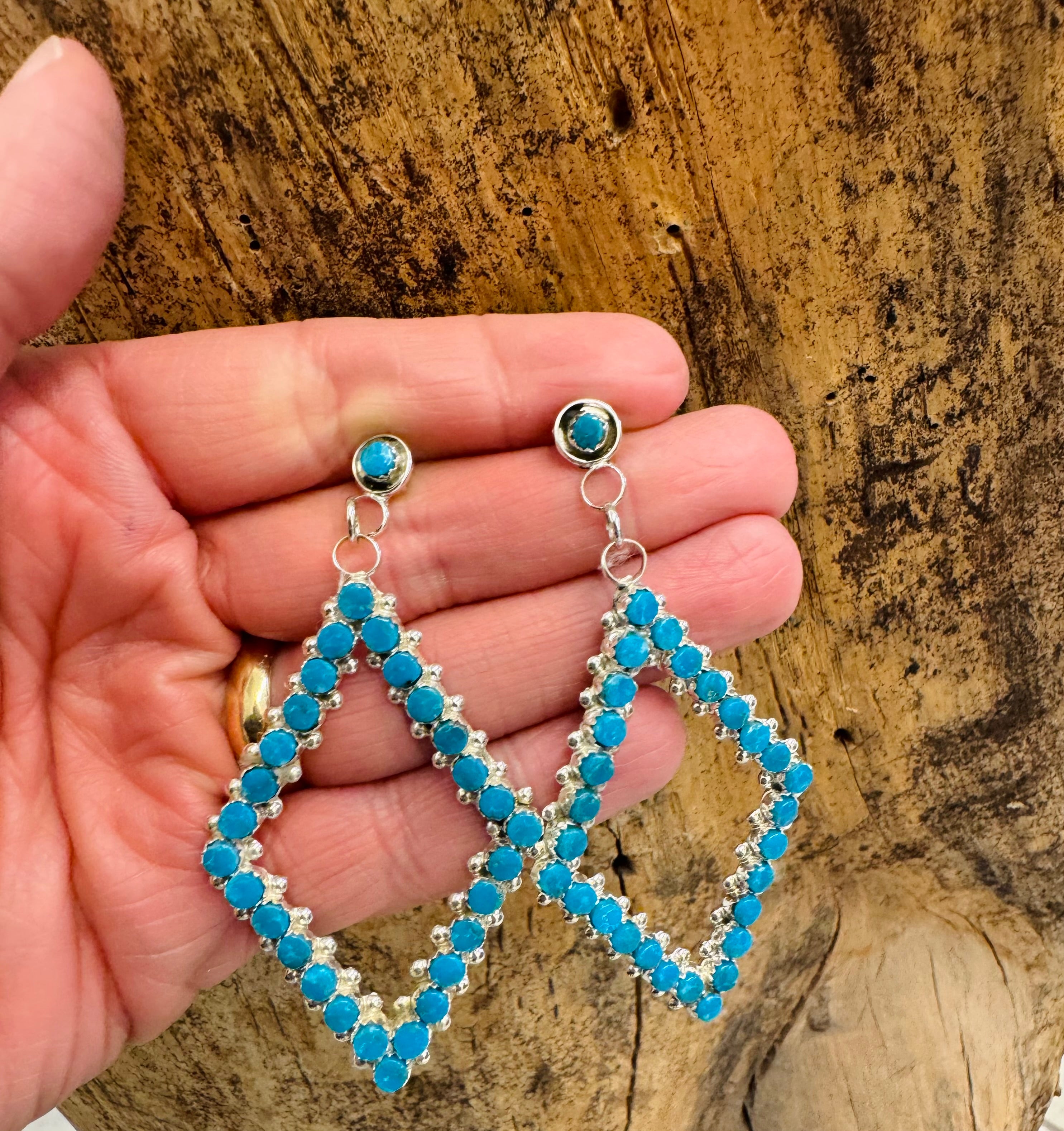 Drop Down Turquoise Diamond Shaped Earrings