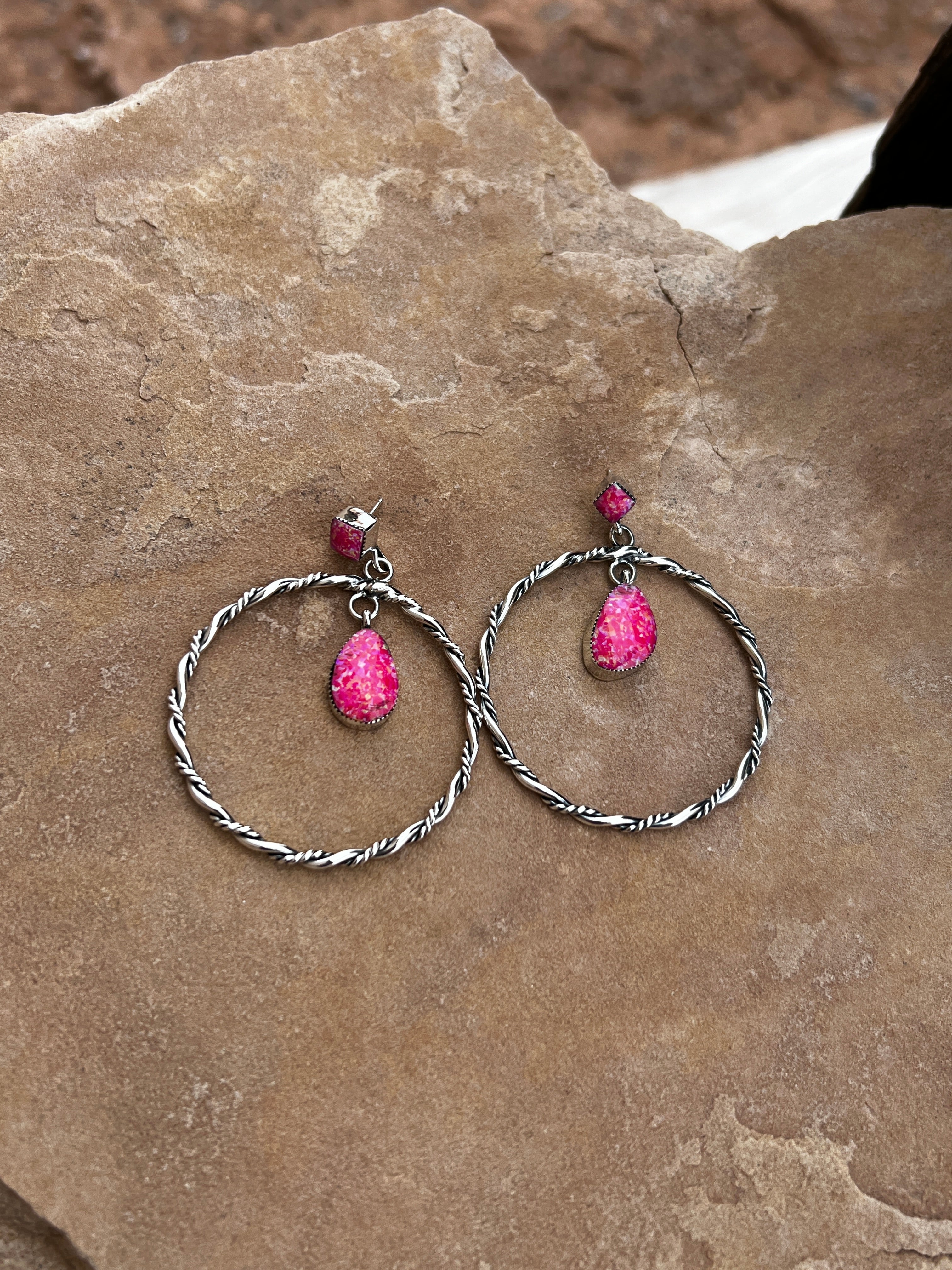 Hot Pink Cultured Opal Twist Hoops