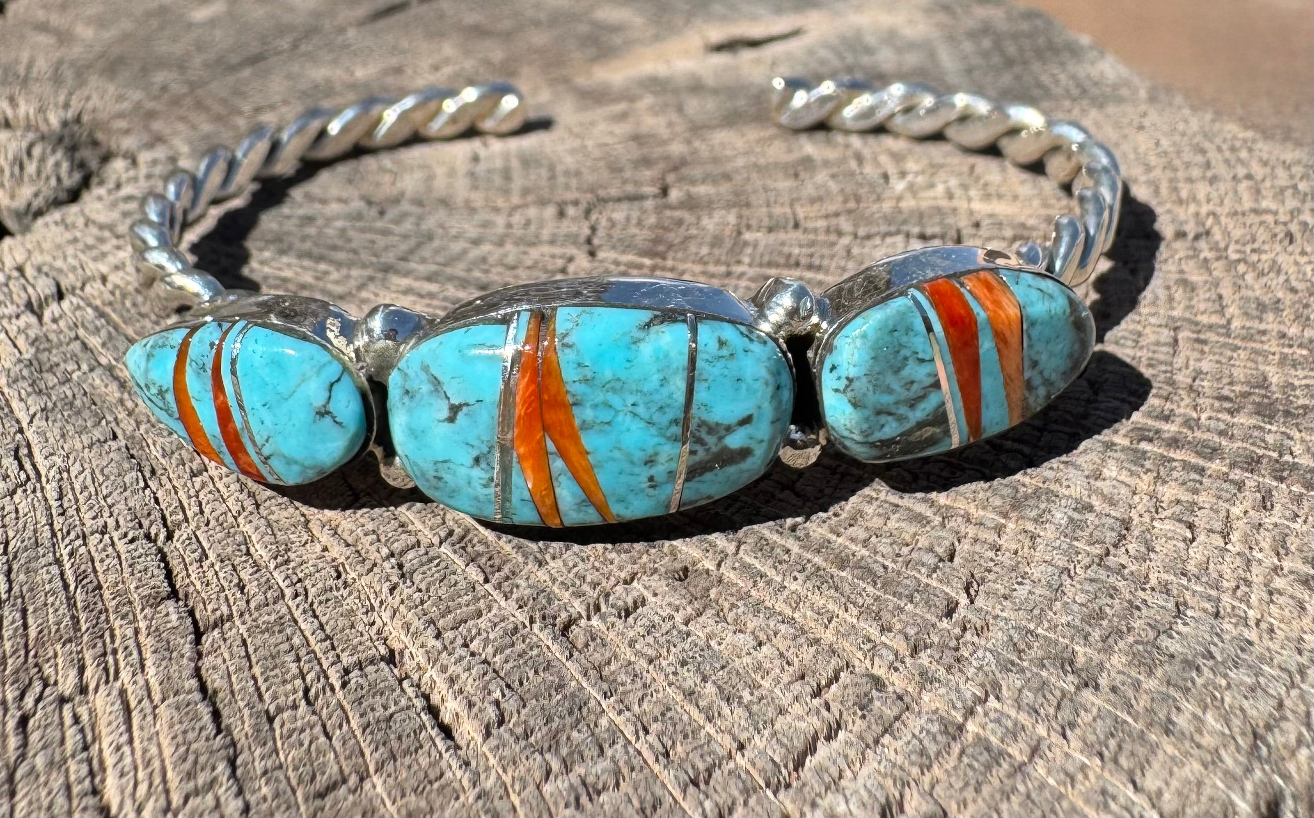 Turquoise Inlay Tri Stone Cuff