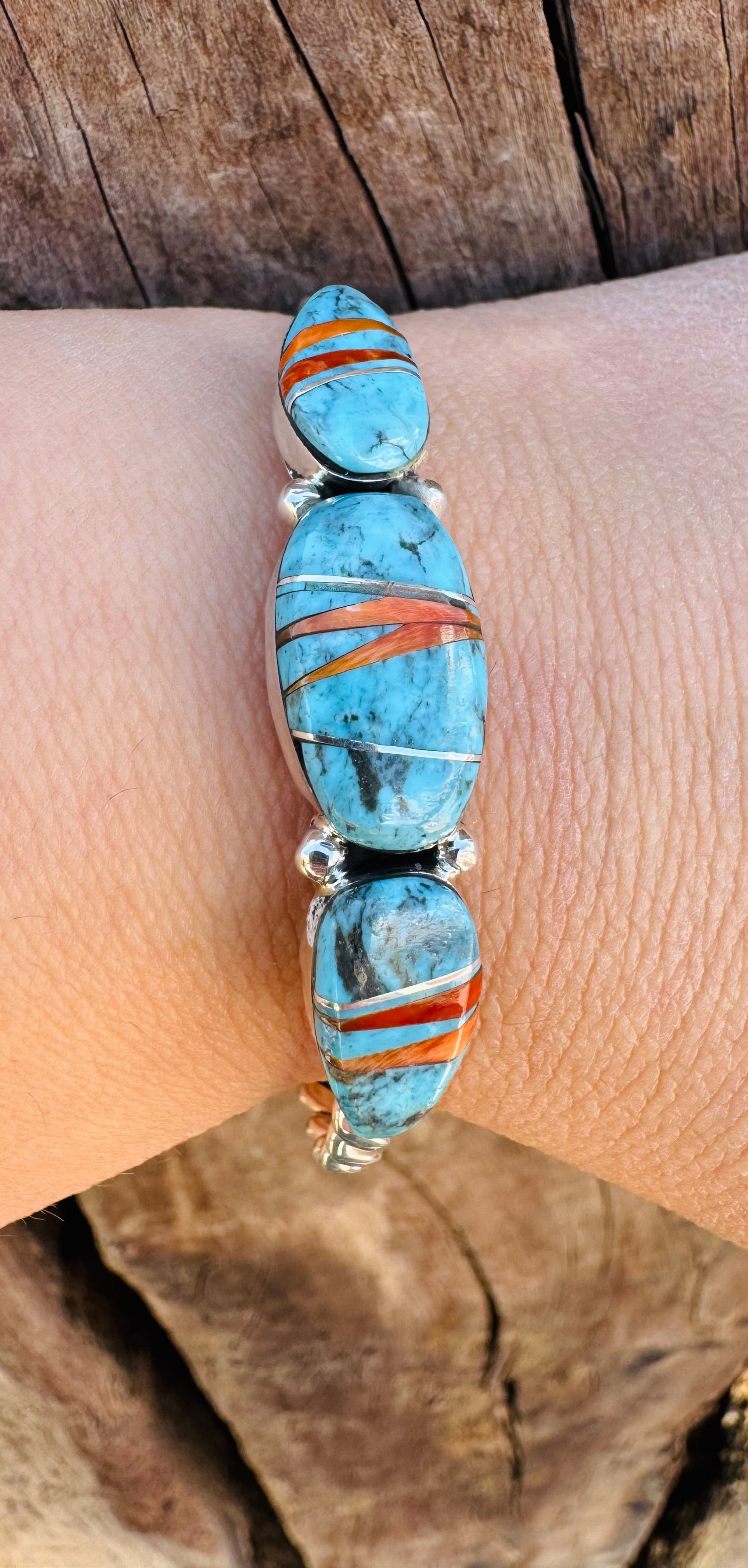 Turquoise Inlay Tri Stone Cuff