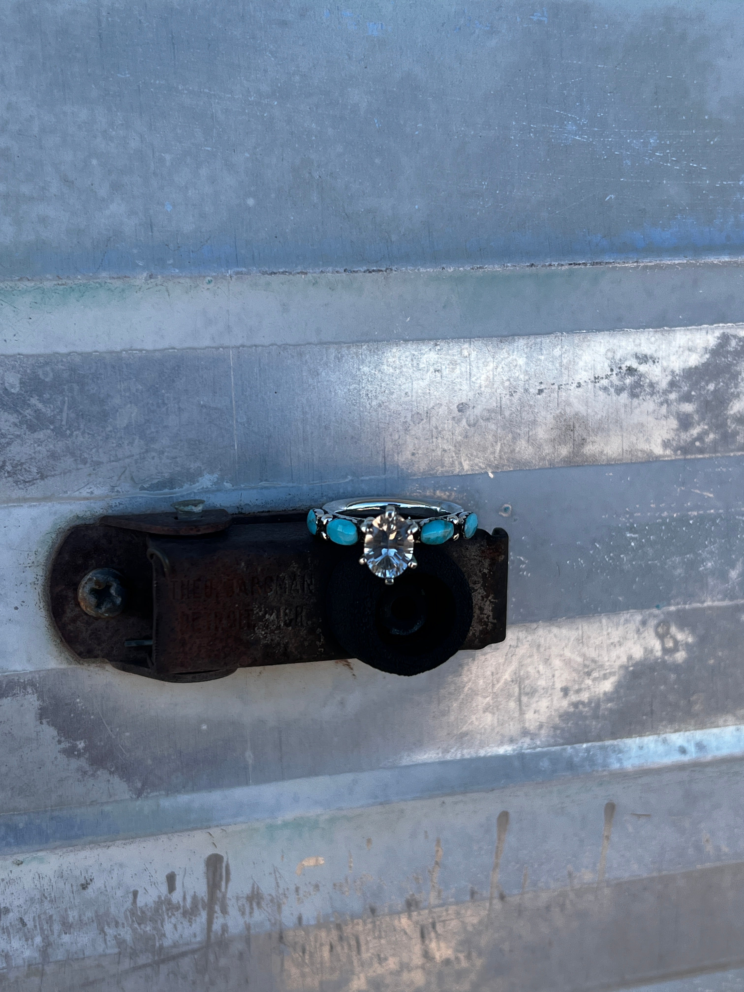 "I Do" White Topaz and Campitos Turquoise Ring