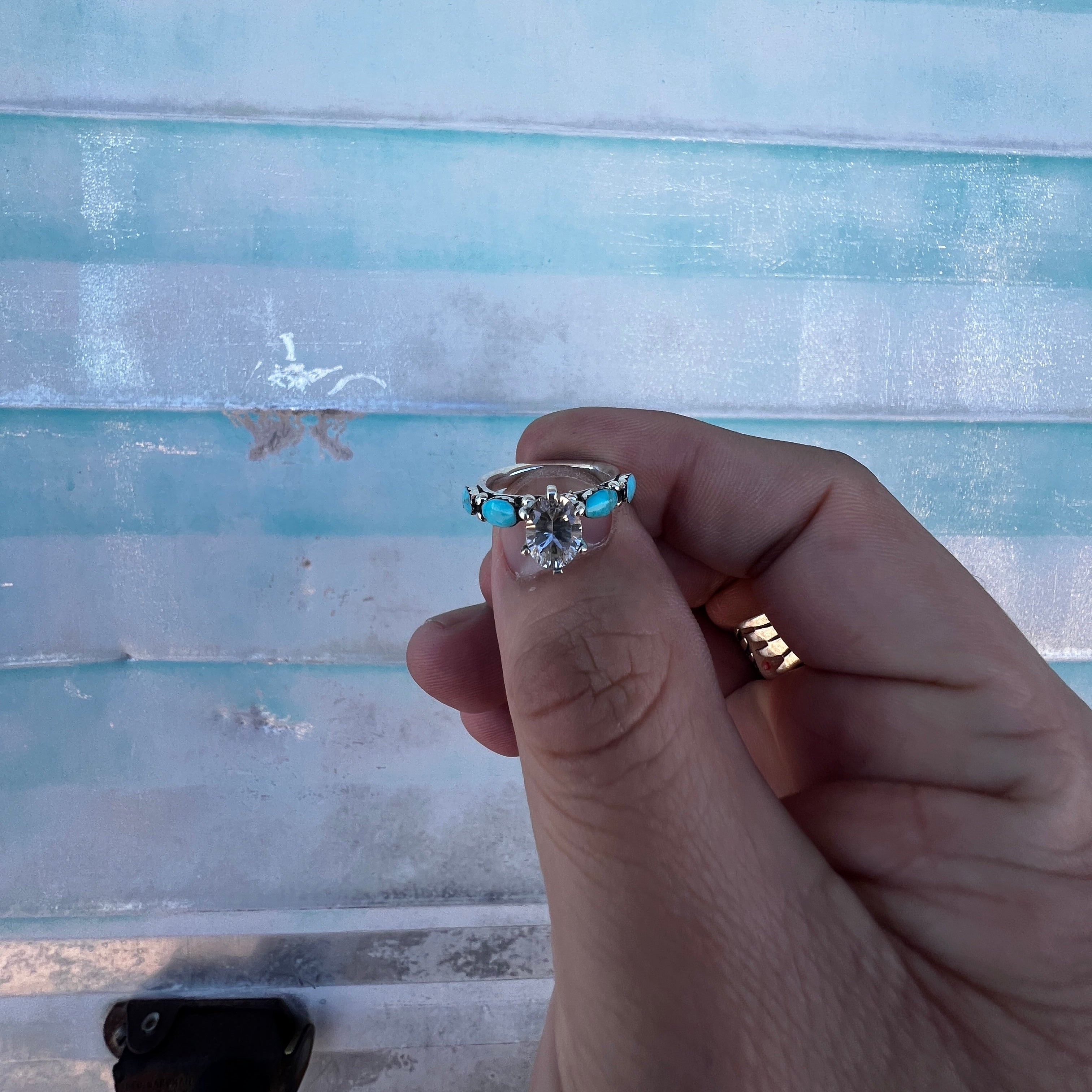 "I Do" White Topaz and Campitos Turquoise Ring