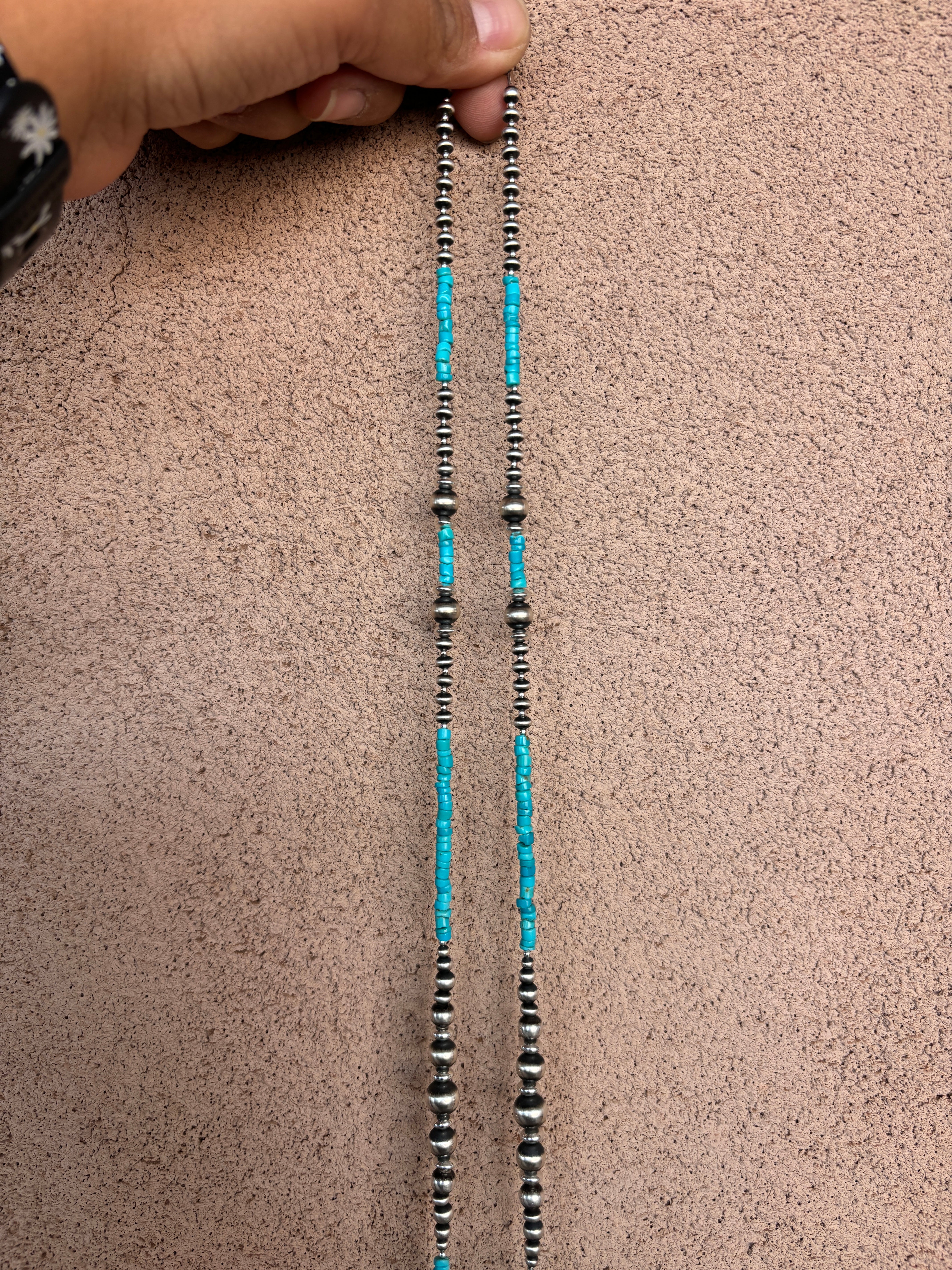 60" Wrap Around Turquoise and Pearls Necklace