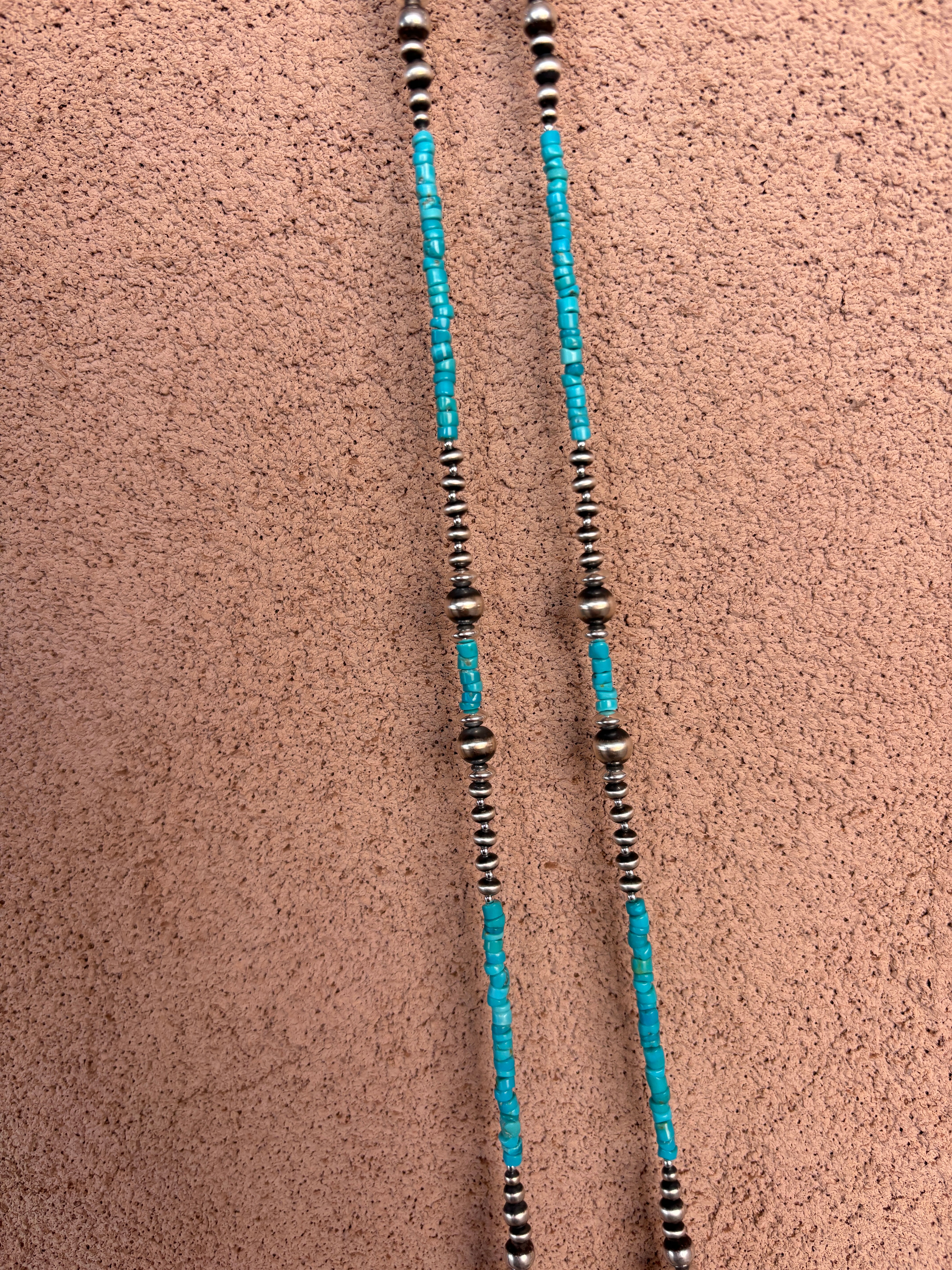 60" Wrap Around Turquoise and Pearls Necklace