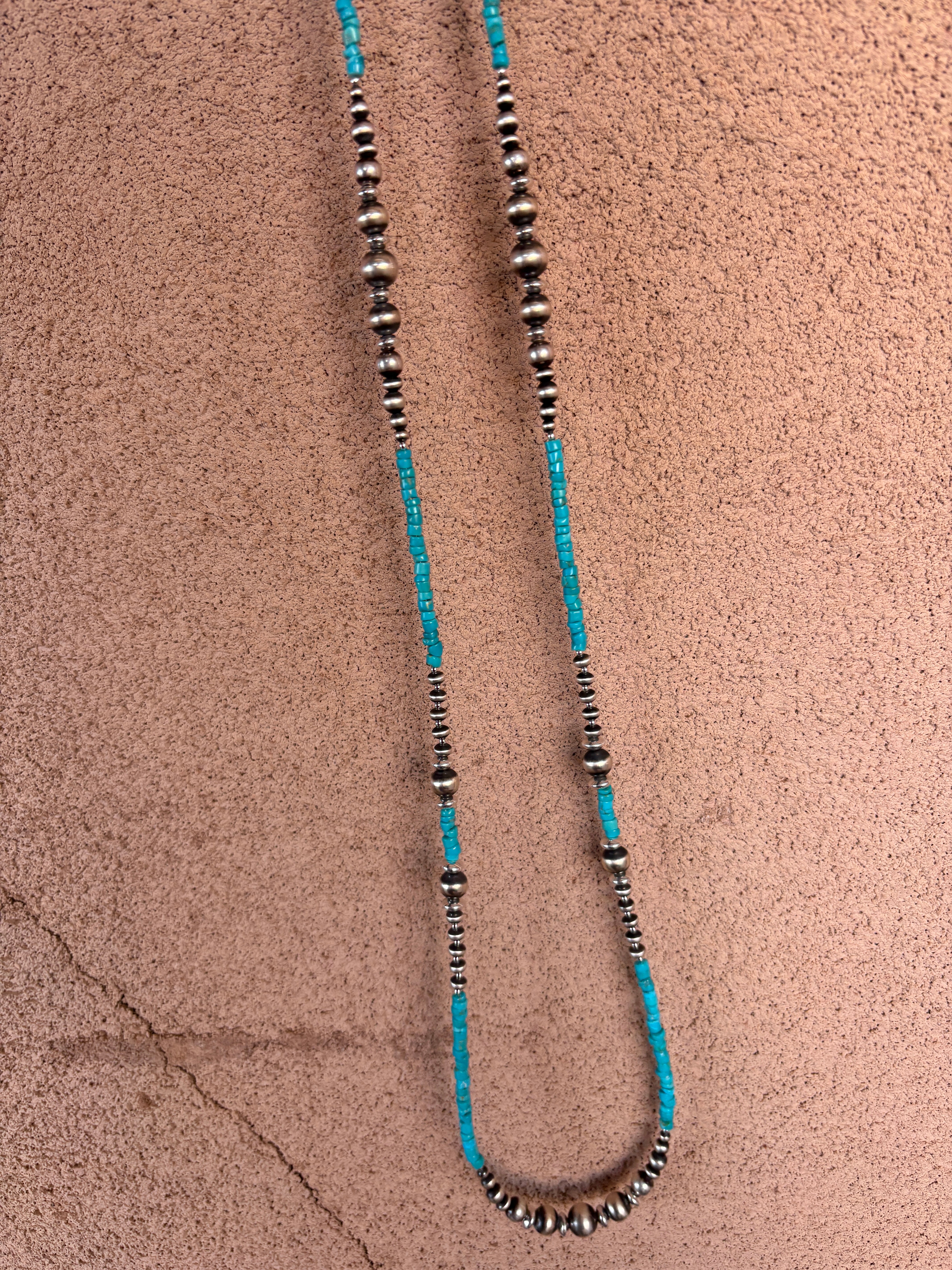 60" Wrap Around Turquoise and Pearls Necklace