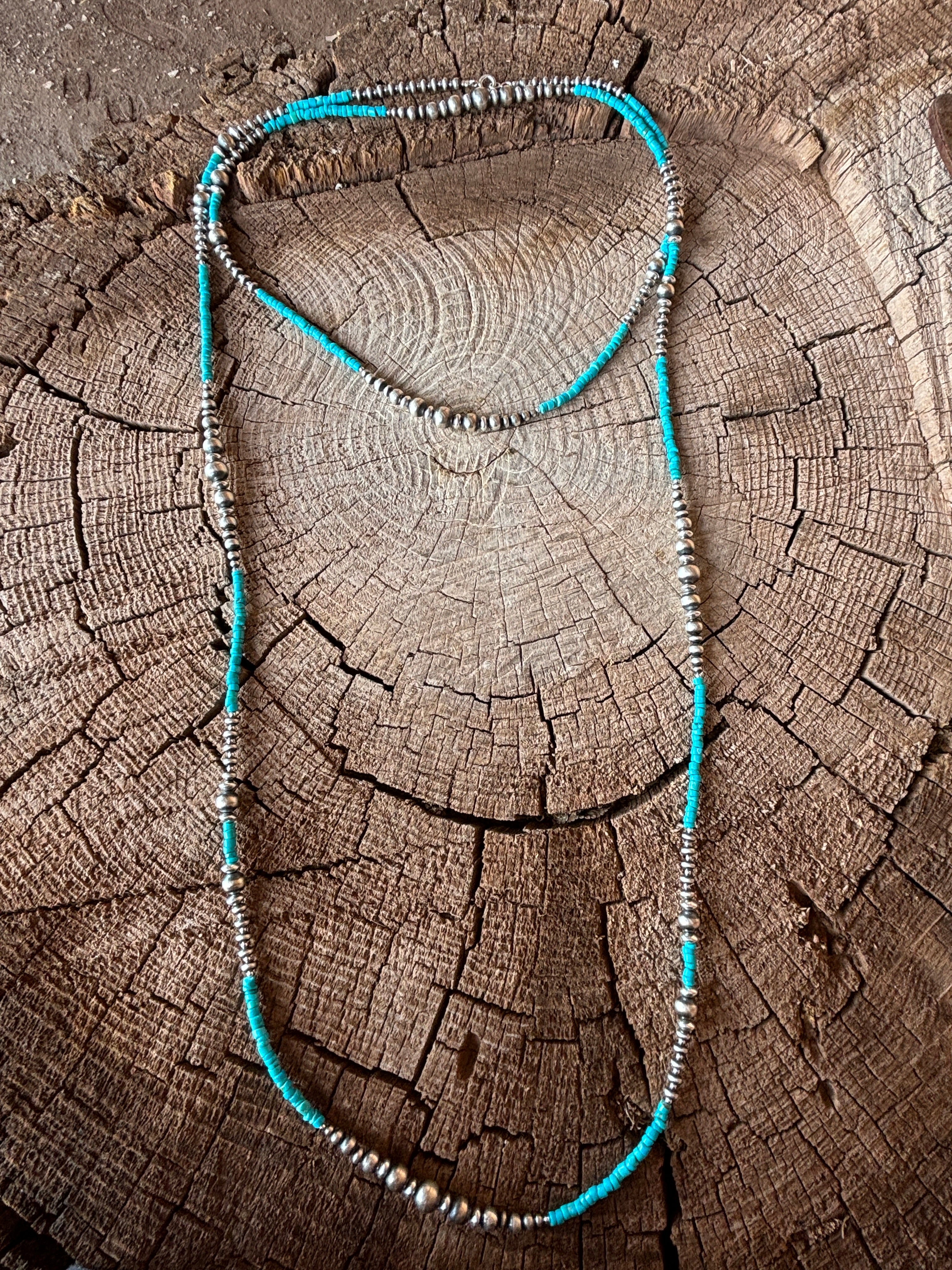 60" Wrap Around Turquoise and Pearls Necklace