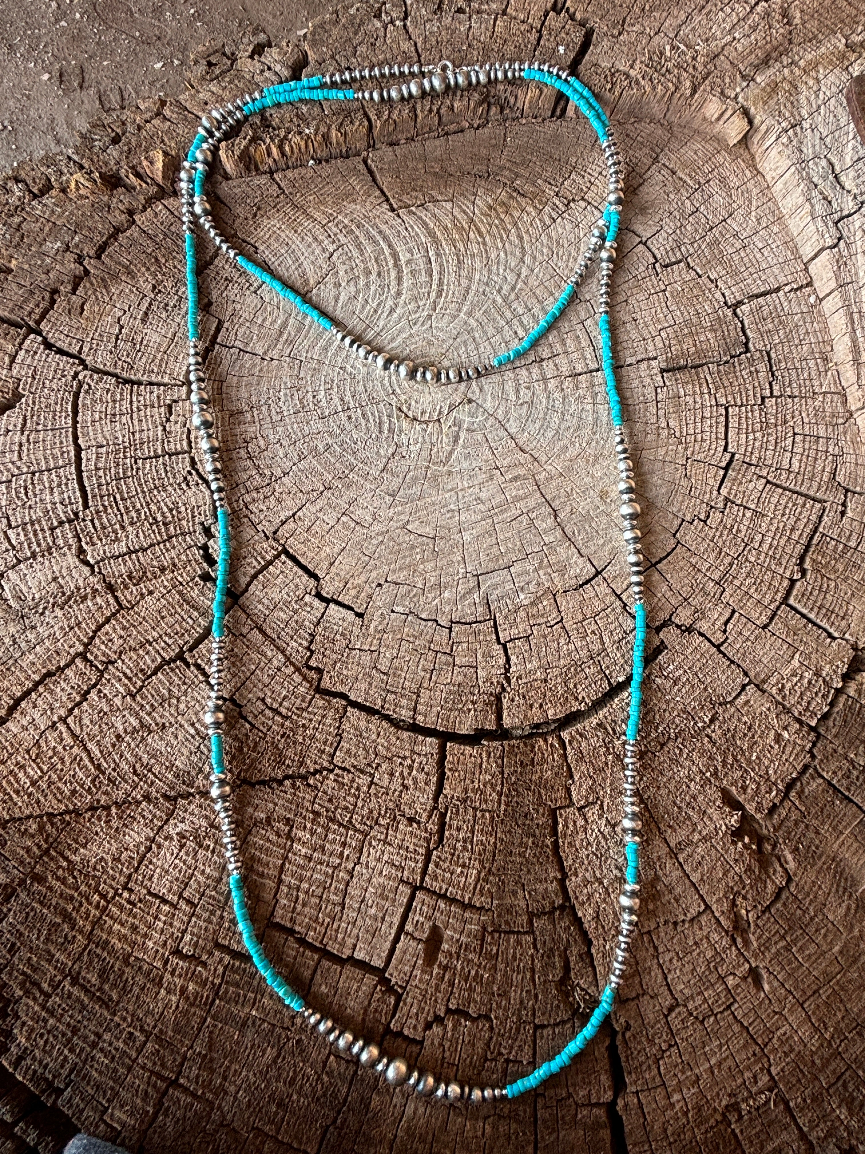 60" Wrap Around Turquoise and Pearls Necklace