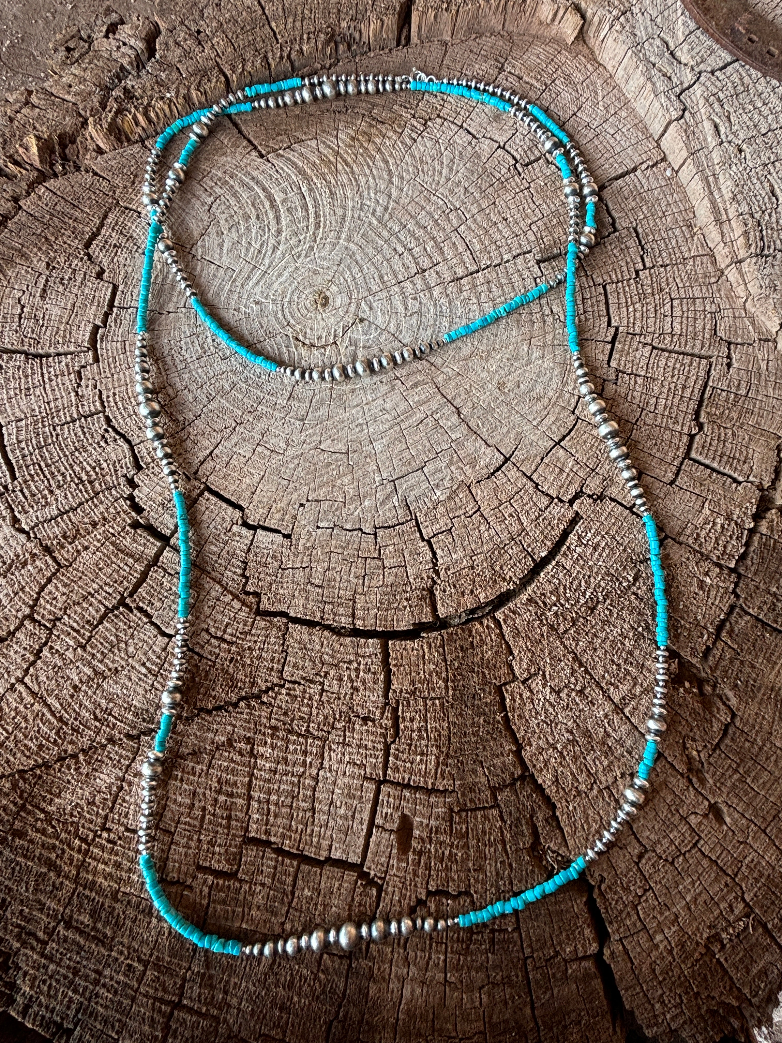60" Wrap Around Turquoise and Pearls Necklace