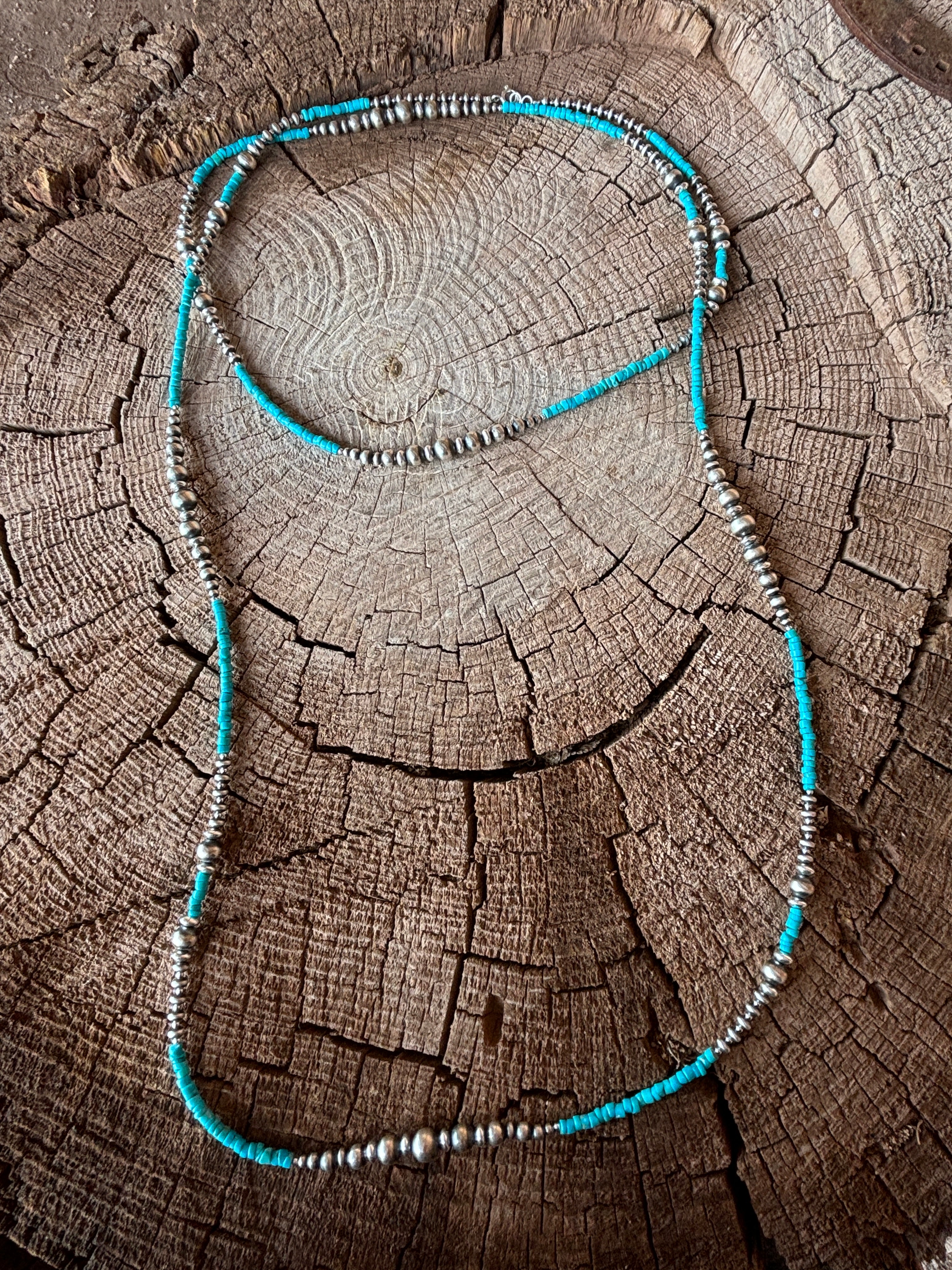 60" Wrap Around Turquoise and Pearls Necklace