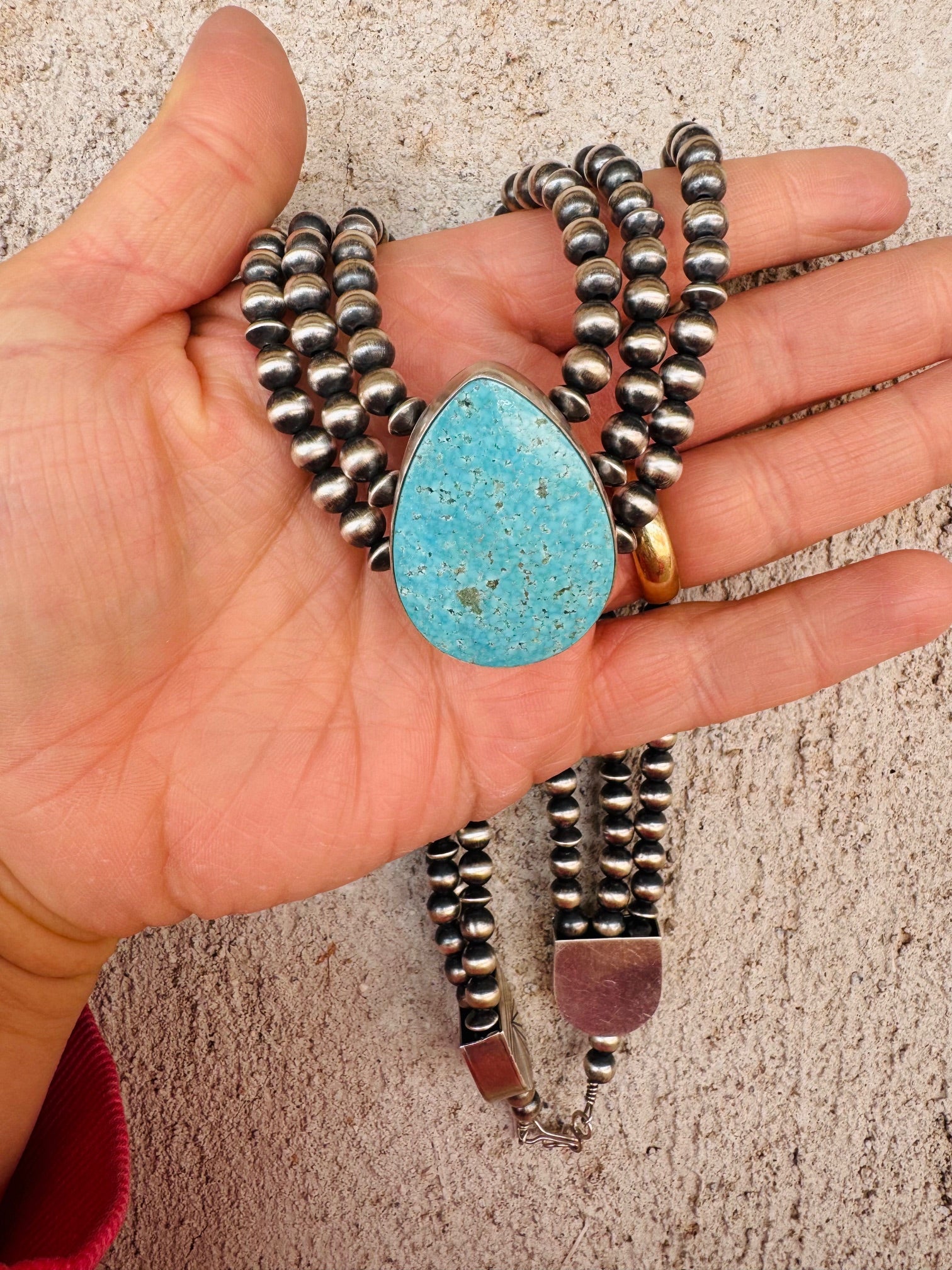 3 Strand Navajo Pearls with Turquoise Pendant