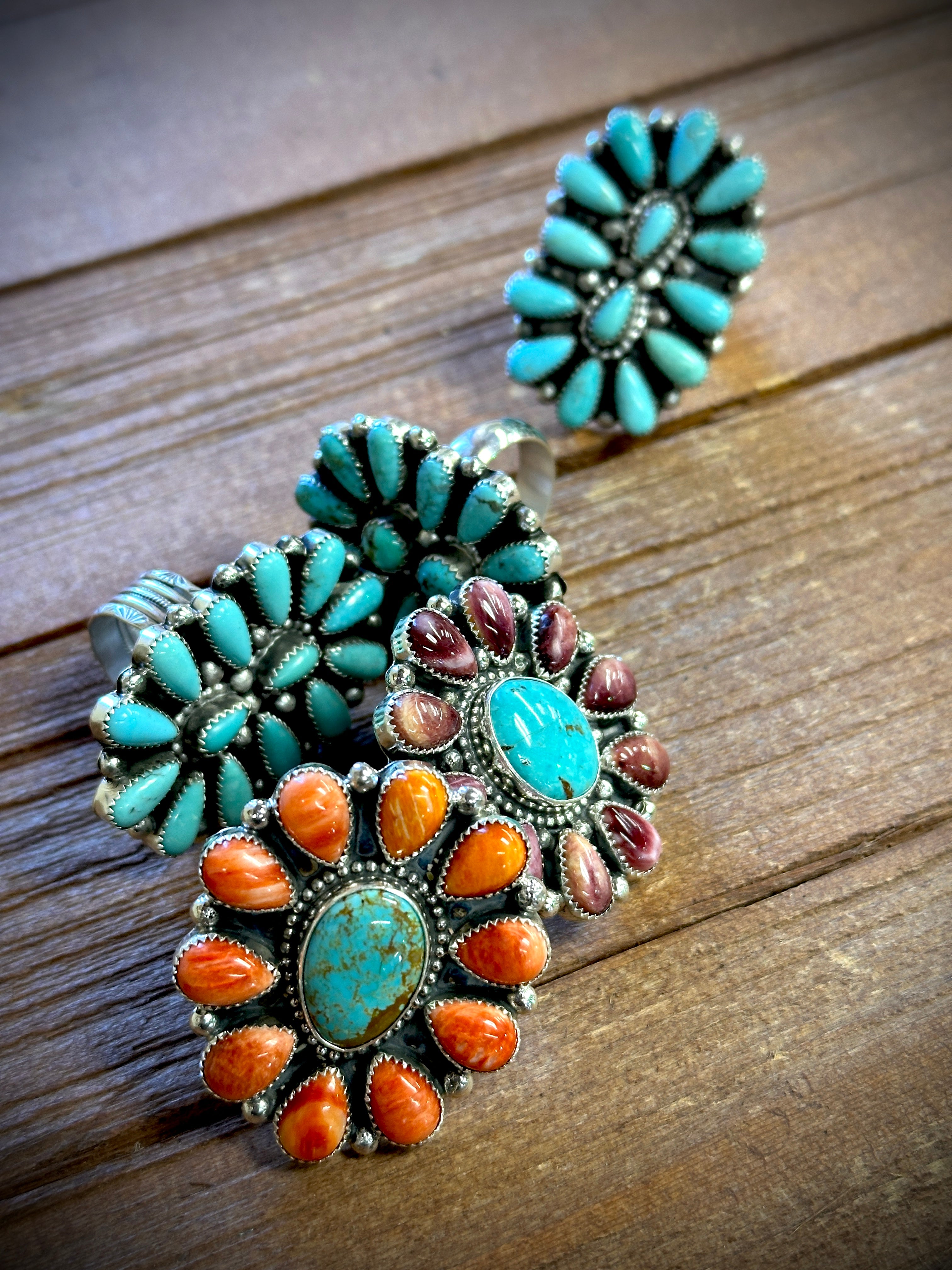 Teardrop and Round Turquoise Cluster Ring