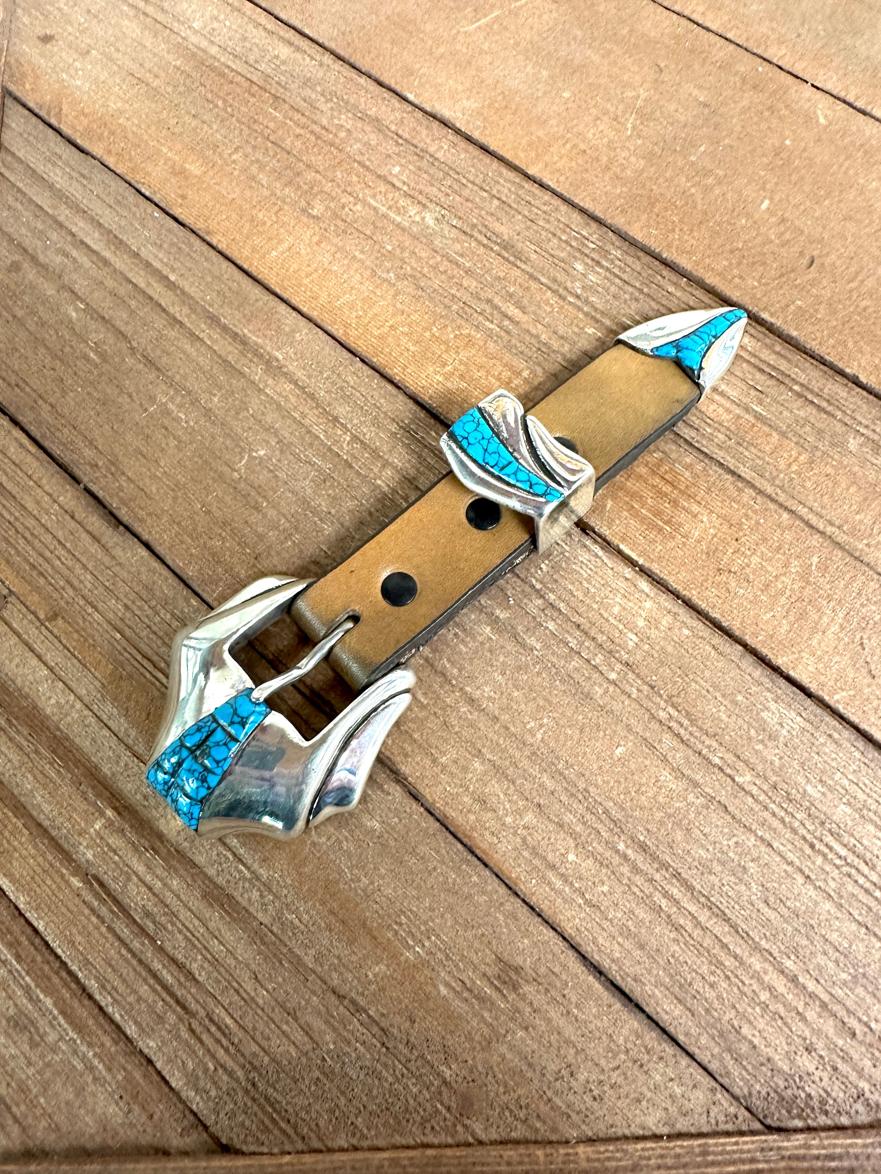 Sterling Silver Turquoise Inlay Ranger Belt Buckle