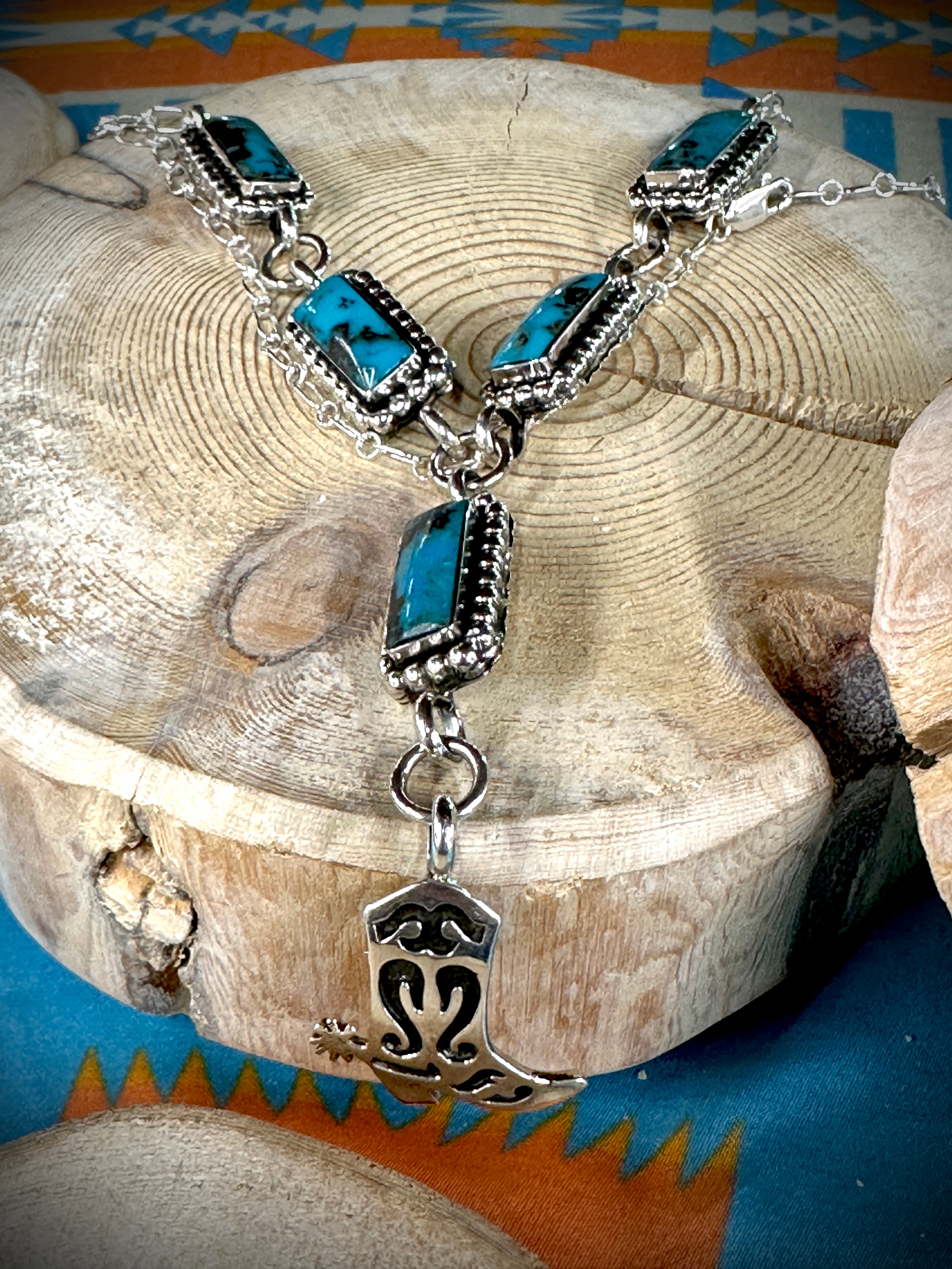 Boots and Spurs Turquoise Lariat Necklace
