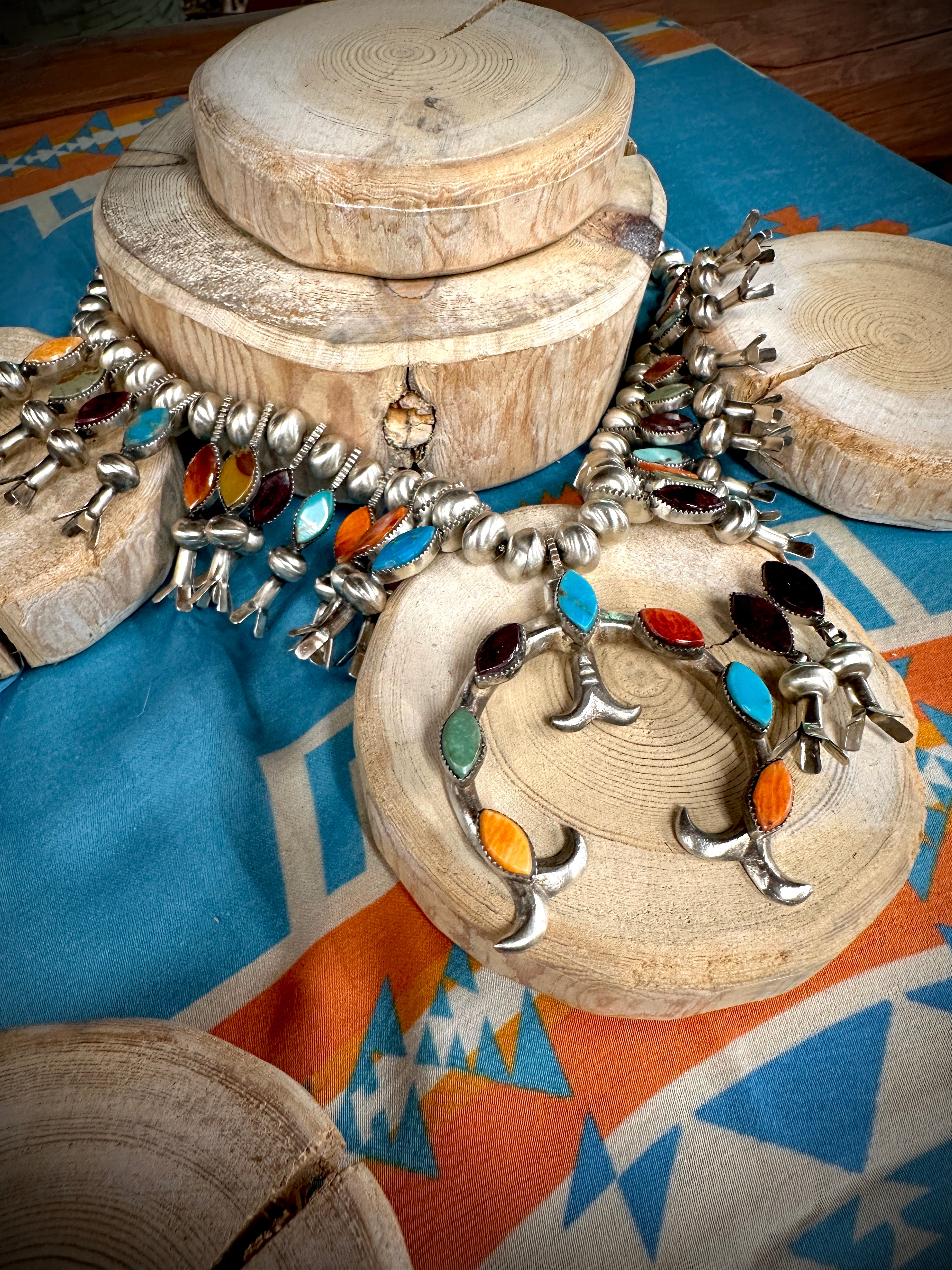 Blown Away Mixed Stone Squash Blossom and Earring Set