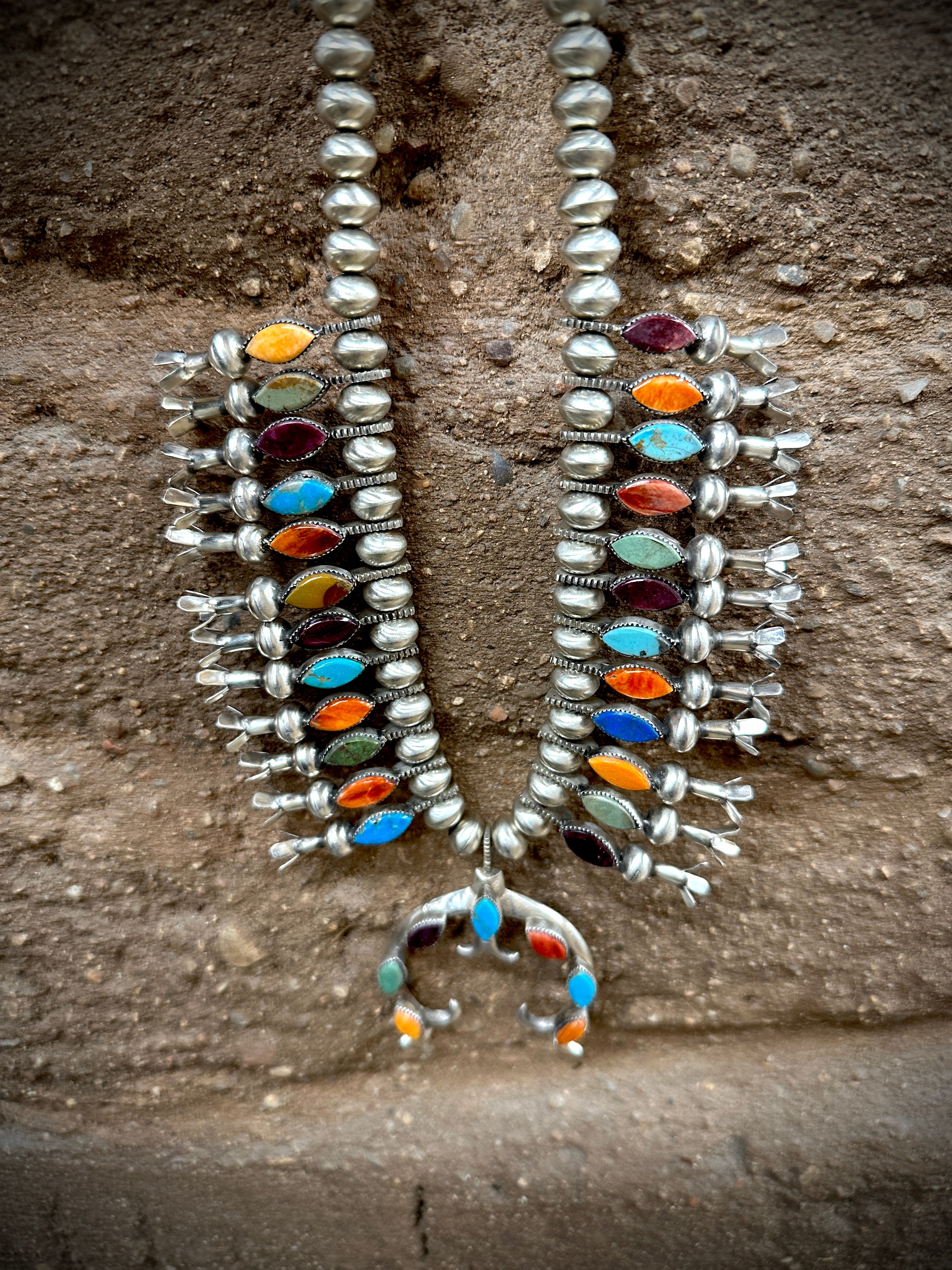 Blown Away Mixed Stone Squash Blossom and Earring Set