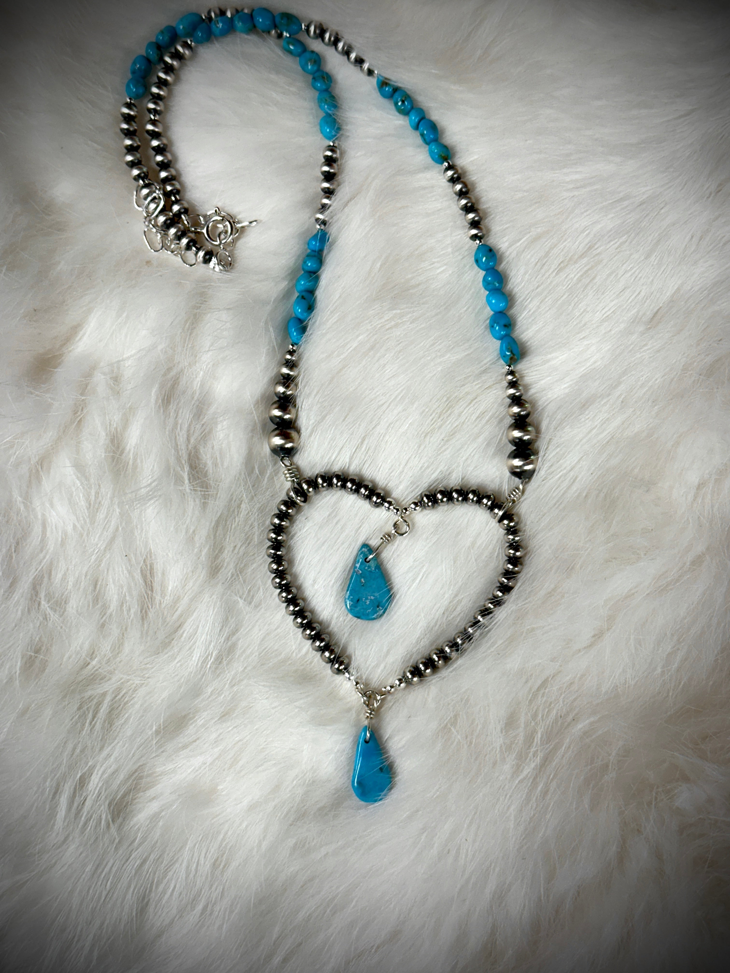 Le Coeur De Maman Pearl and Turquoise Necklace