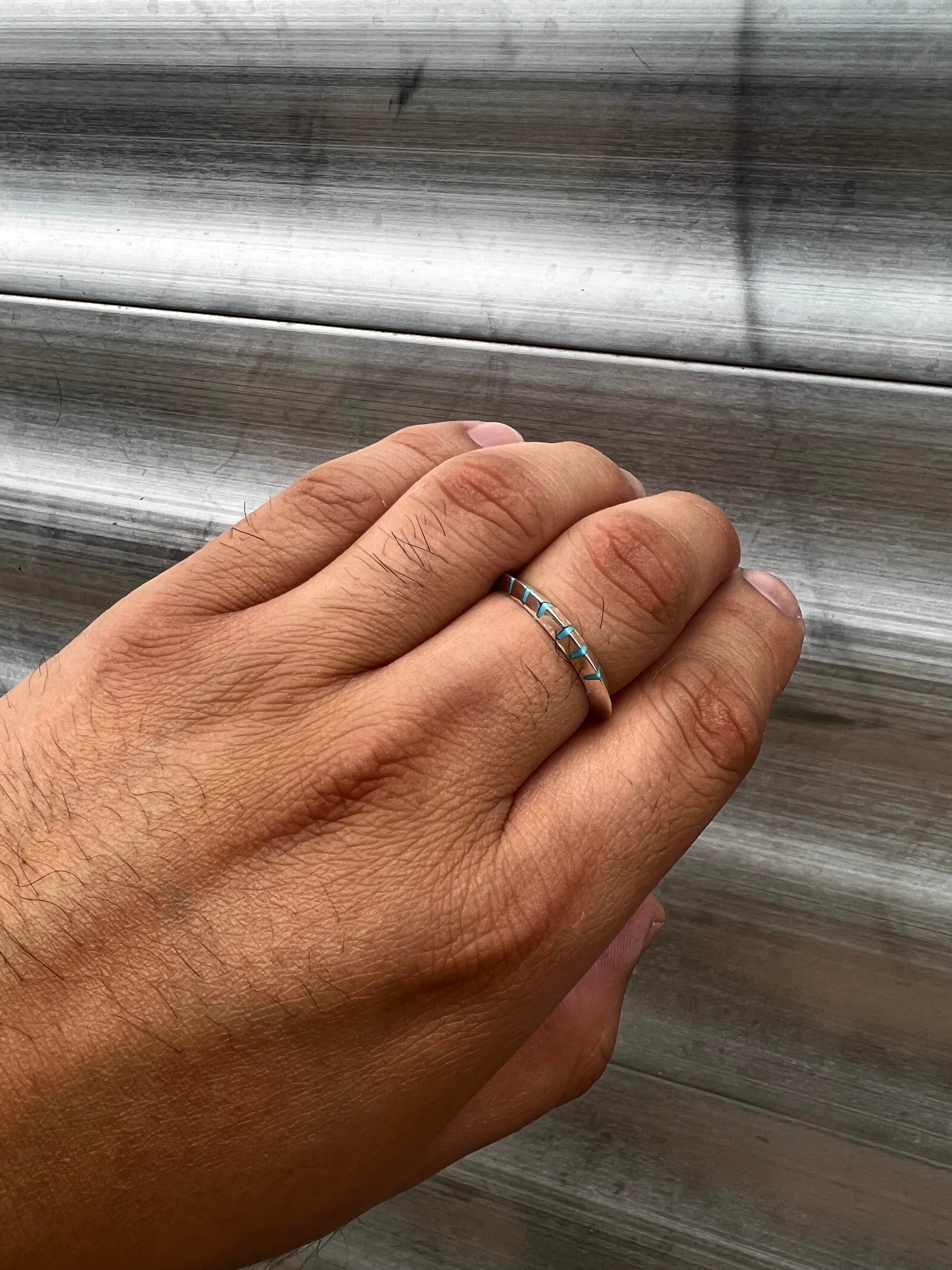 Unisex Triangle Turquoise Zuni Ring