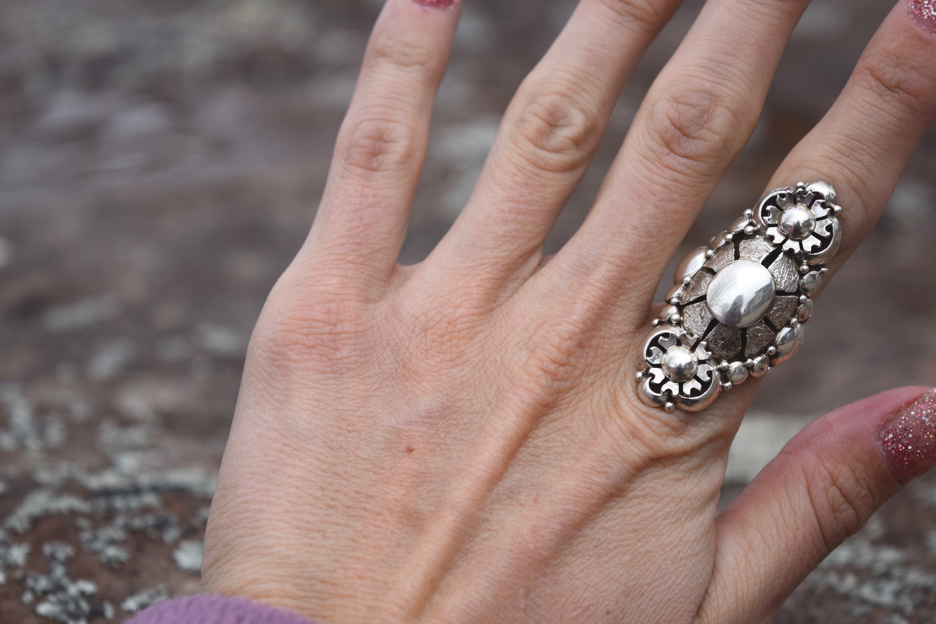 ALL SILVER CRAFTED FLORAL RING FROM THE RODGERS COLLECTION